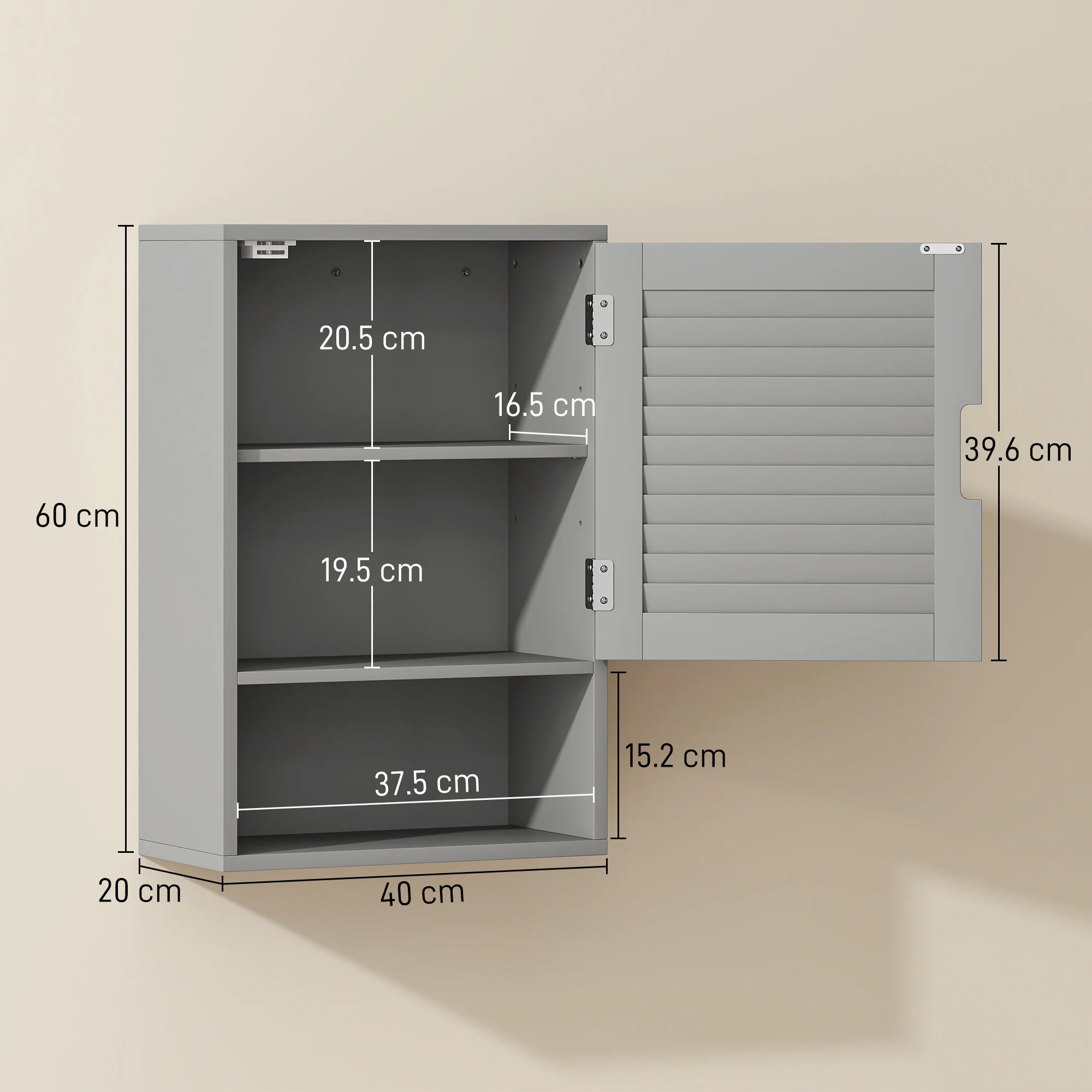HOMCOM Bathroom Cabinet, Wall Mounted Cabinet with Adjustable Shelves, Grey - Image 3