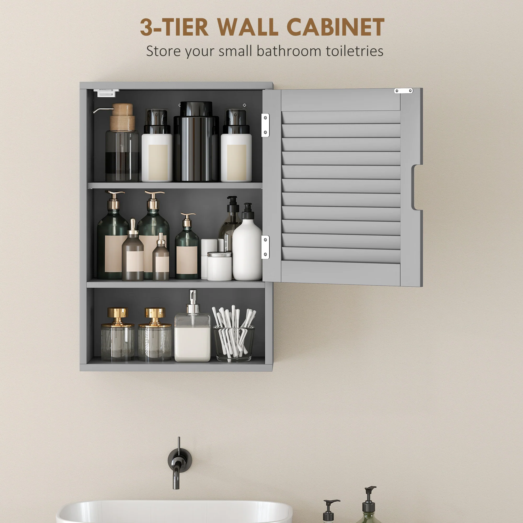 HOMCOM Bathroom Cabinet, Wall Mounted Cabinet with Adjustable Shelves, Grey - Image 4