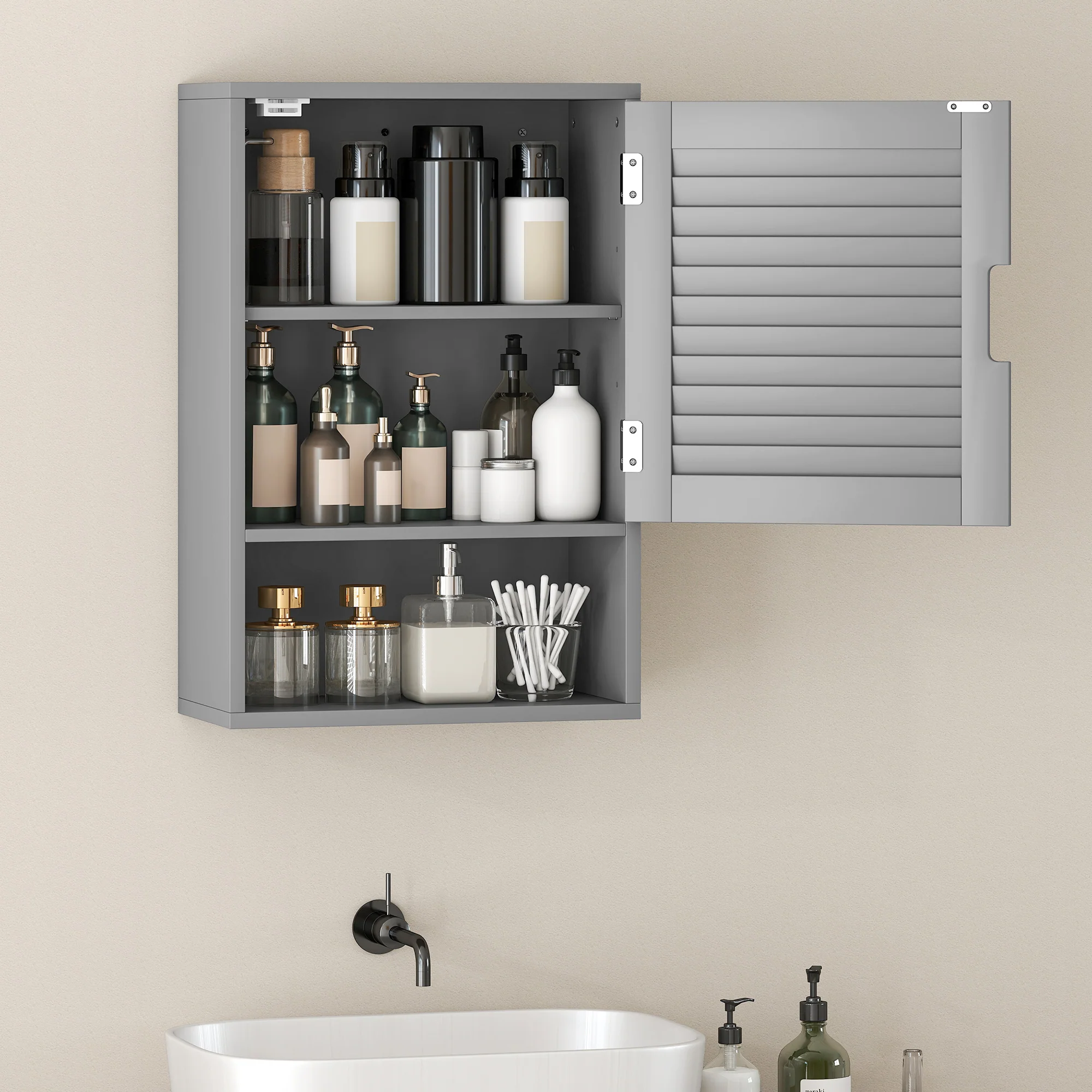 HOMCOM Bathroom Cabinet, Wall Mounted Cabinet with Adjustable Shelves, Grey - Image 7