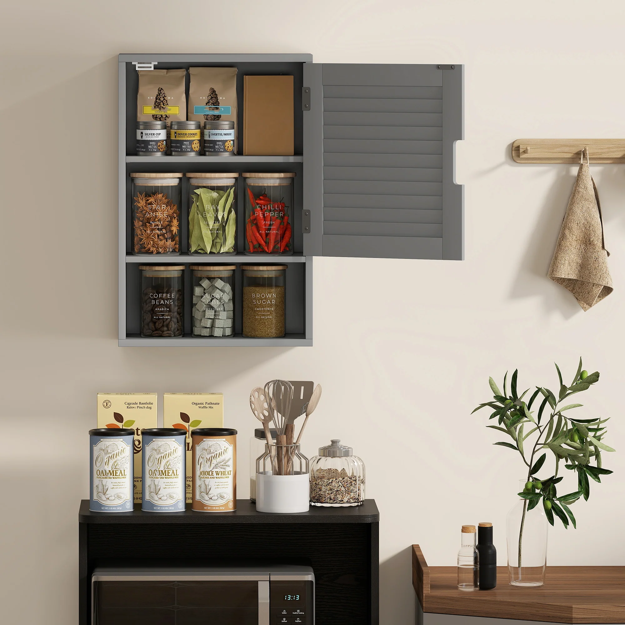 HOMCOM Bathroom Cabinet, Wall Mounted Cabinet with Adjustable Shelves, Grey - Image 8