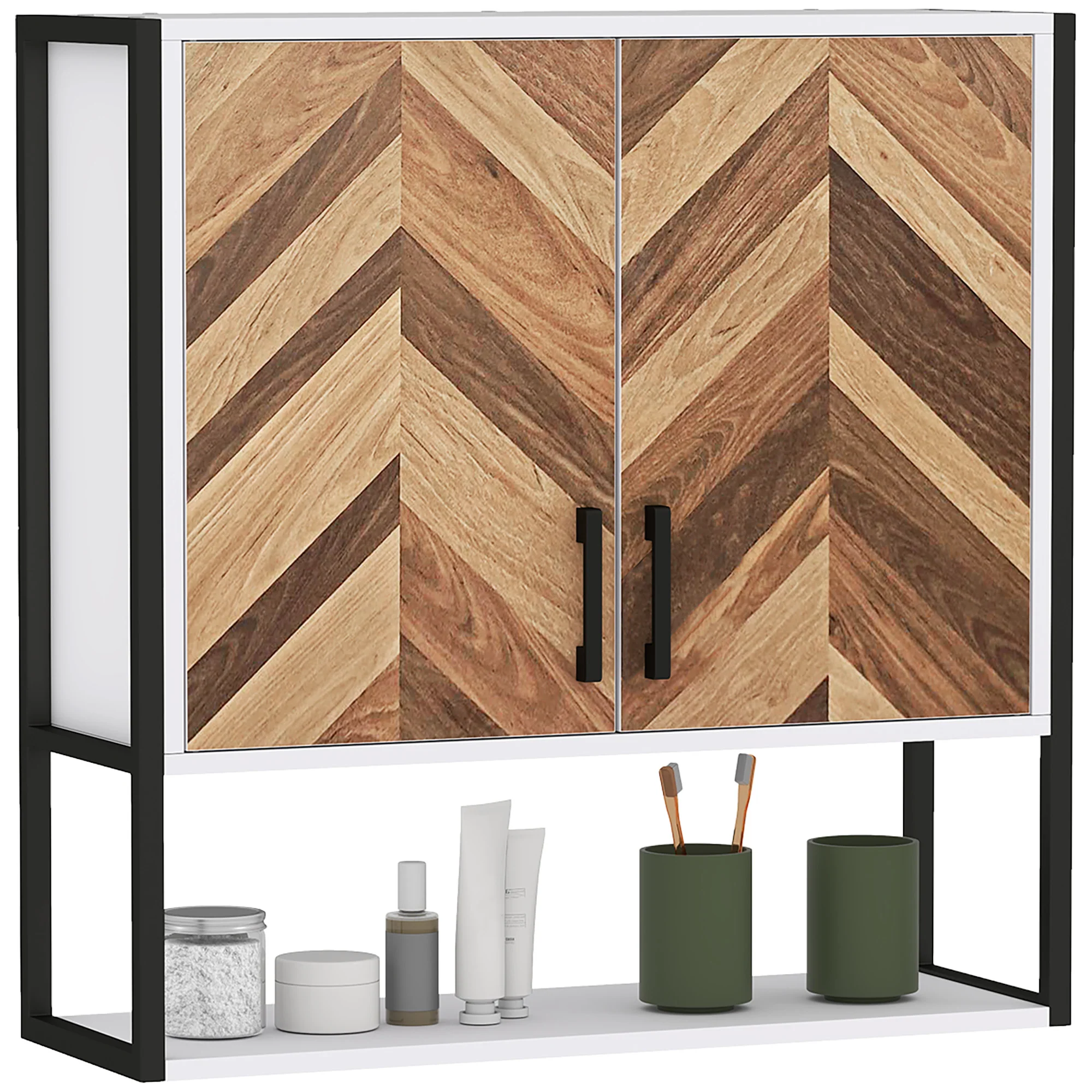 HOMCOM Bathroom Cabinet Wall Mounted Over The Toilet With 2 Doors, Walnut