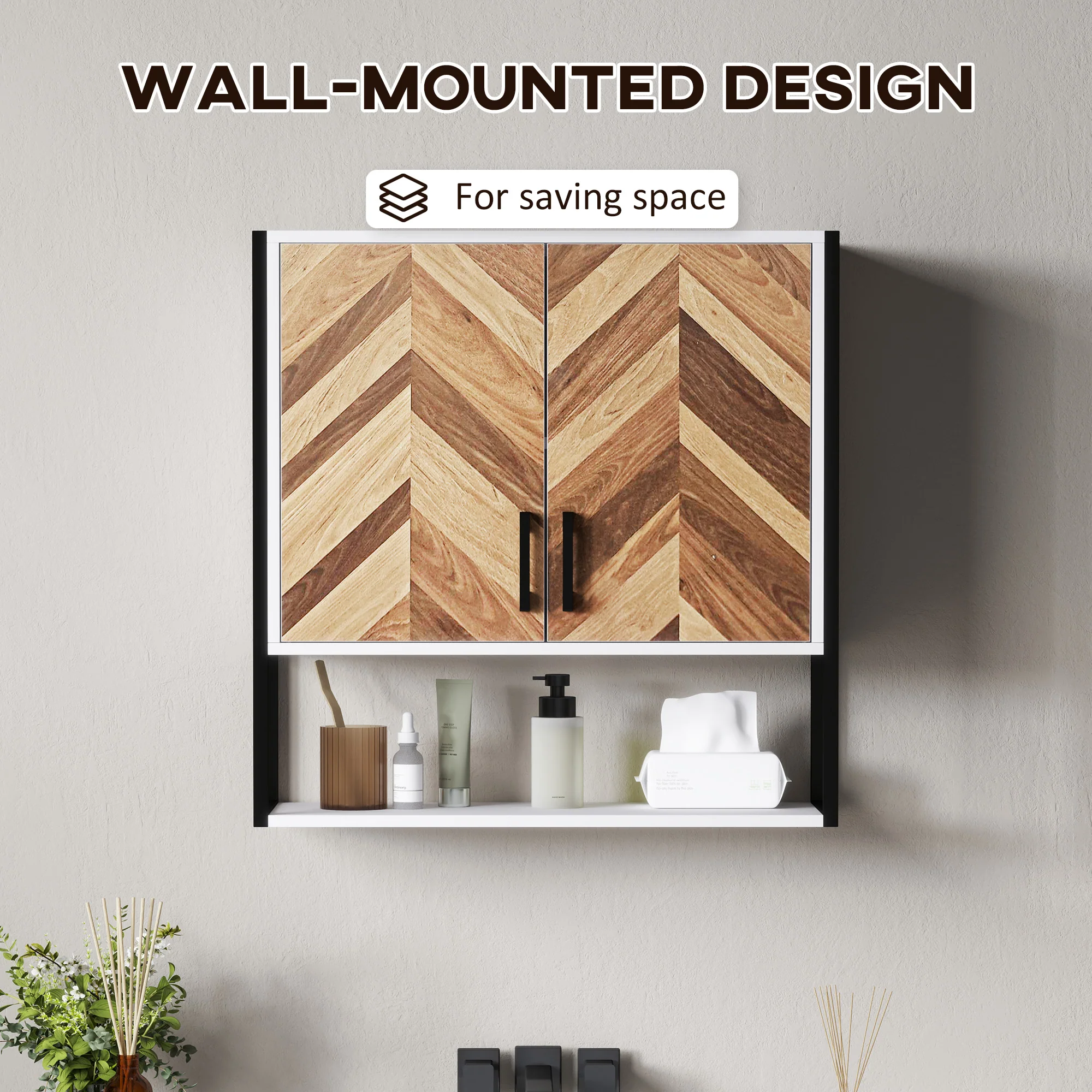 HOMCOM Bathroom Cabinet Wall Mounted Over The Toilet With 2 Doors, Walnut - Image 3