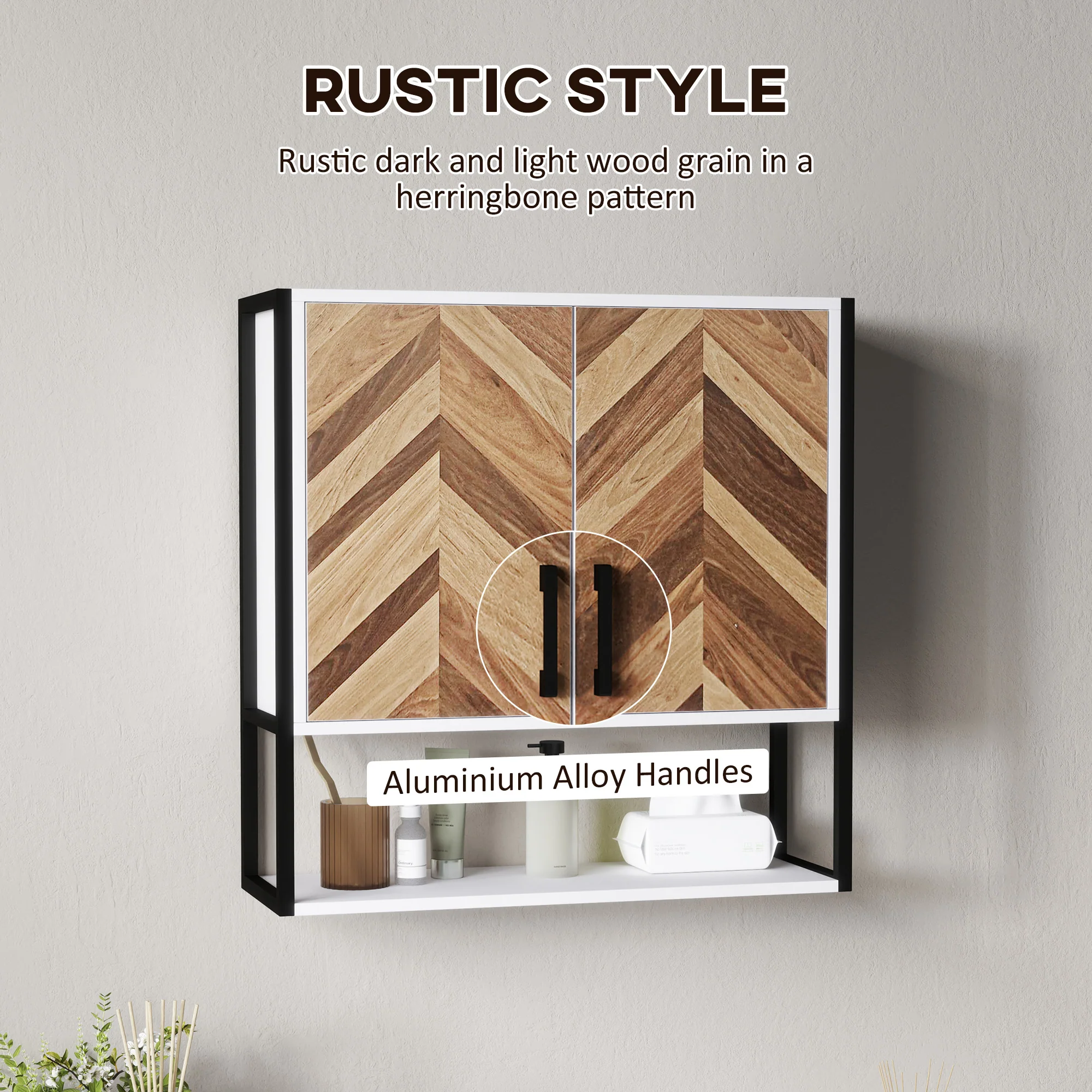 HOMCOM Bathroom Cabinet Wall Mounted Over The Toilet With 2 Doors, Walnut - Image 7