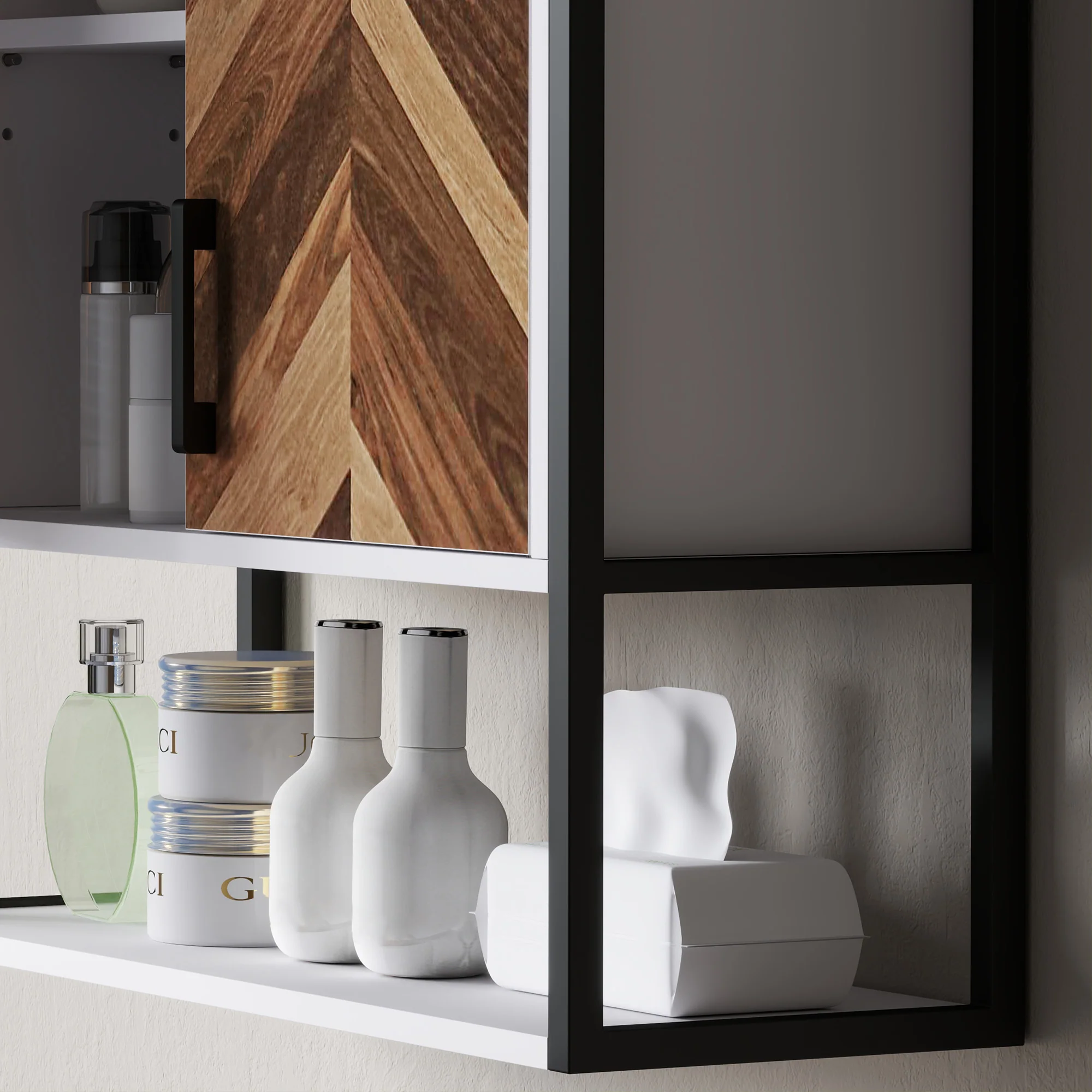 HOMCOM Bathroom Cabinet Wall Mounted Over The Toilet With 2 Doors, Walnut - Image 9