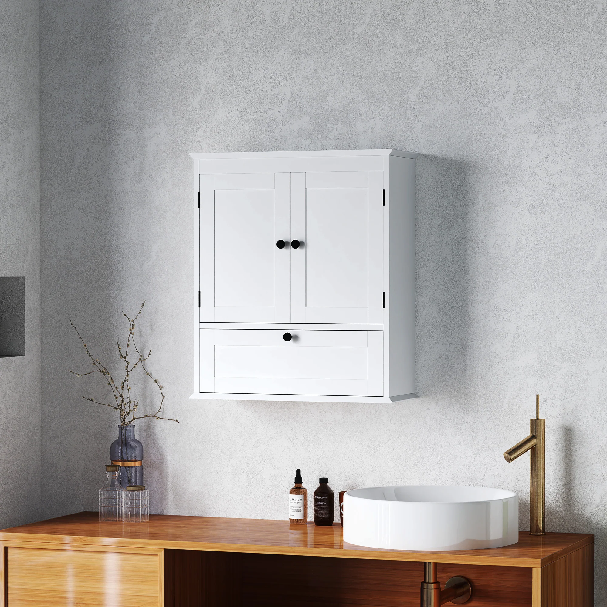 HOMCOM Bathroom Cabinet Wall Mounted With Adjustable Shelf, White - Image 2