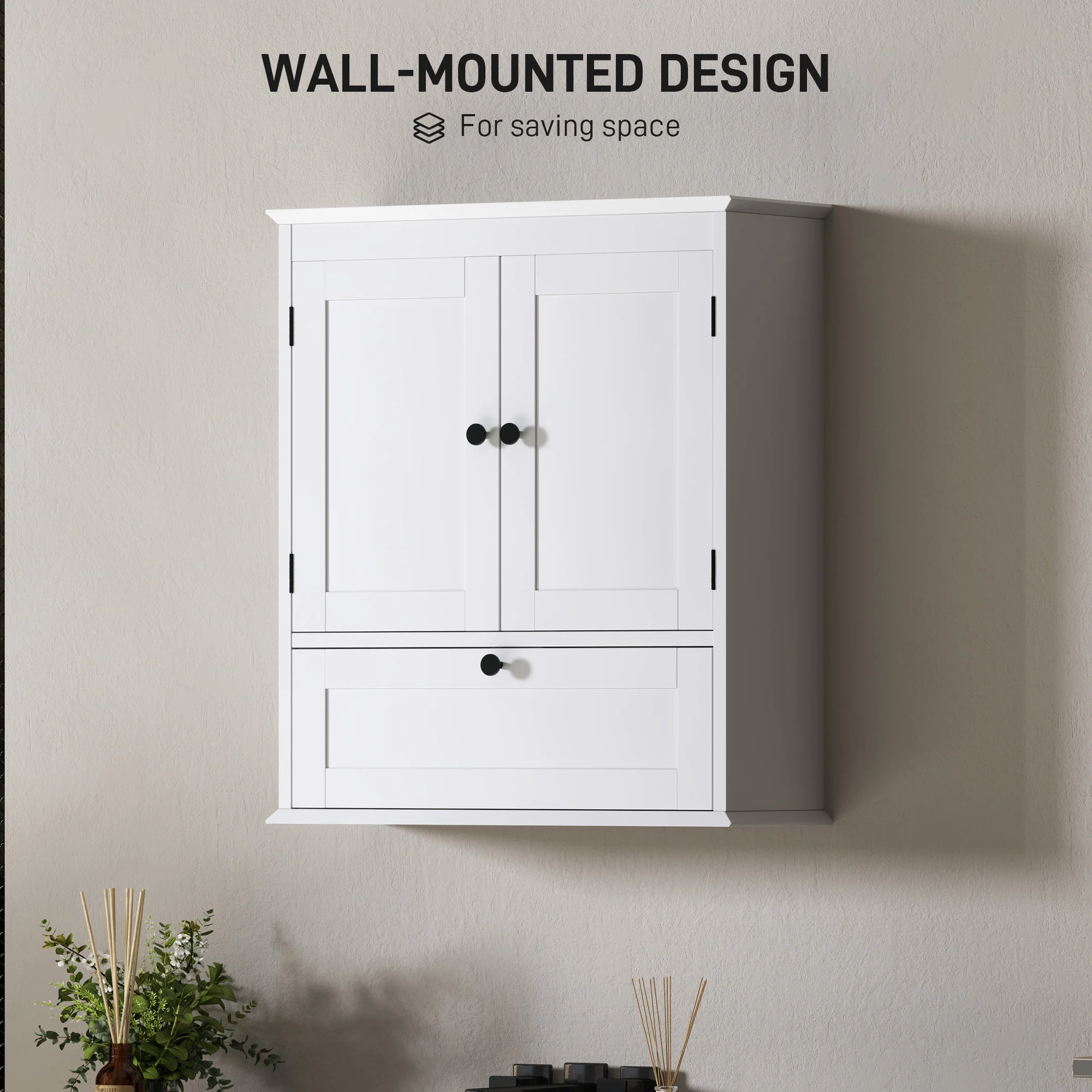 HOMCOM Bathroom Cabinet Wall Mounted With Adjustable Shelf, White - Image 4