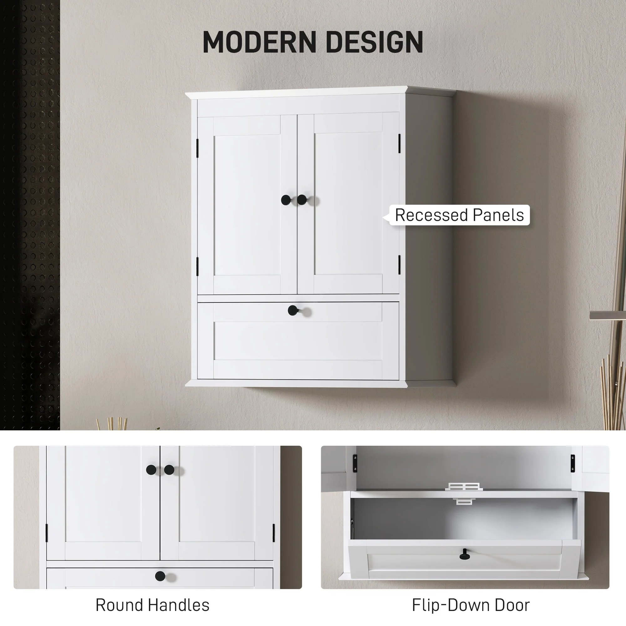 HOMCOM Bathroom Cabinet Wall Mounted With Adjustable Shelf, White - Image 6