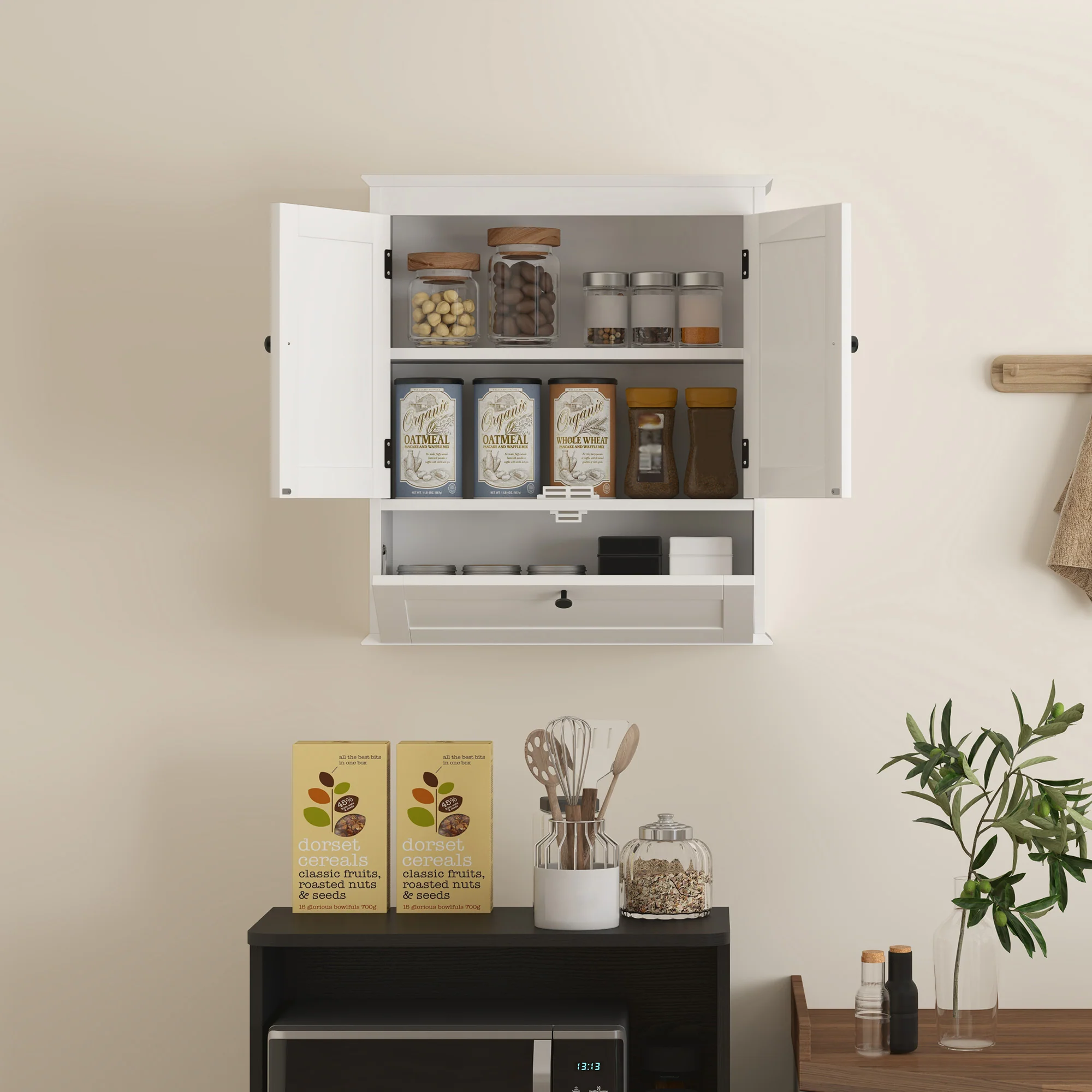 HOMCOM Bathroom Cabinet Wall Mounted With Adjustable Shelf, White - Image 8