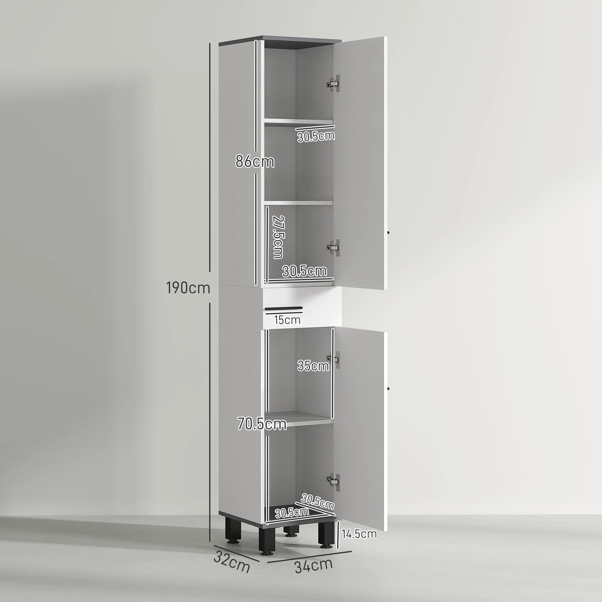 HOMCOM Bathroom Cabinet With Adjustable Shelves, Double Doors And Drawer - Image 5