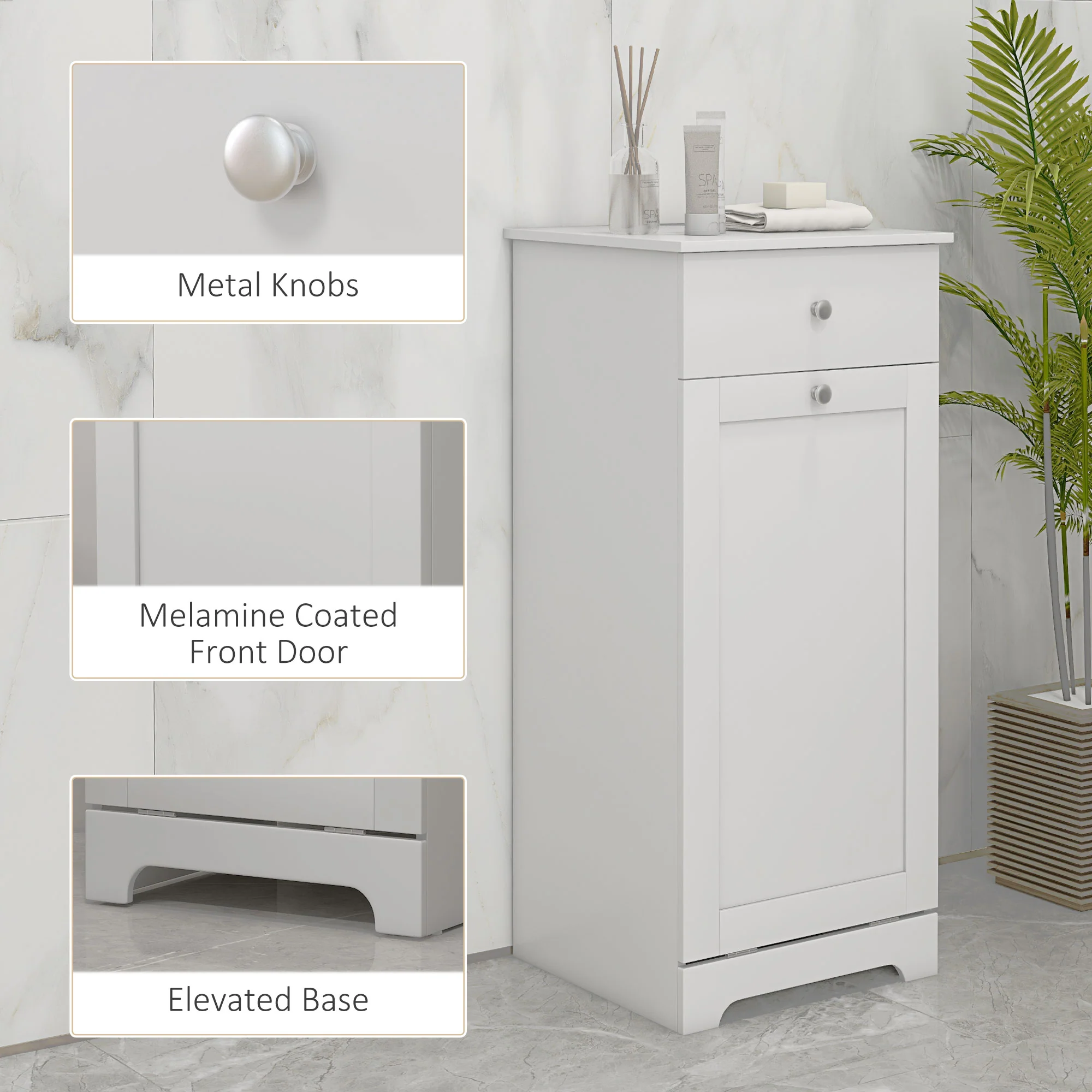 HOMCOM Bathroom Cabinet With Folding Laundry Hamper And Drawer, White - Image 4
