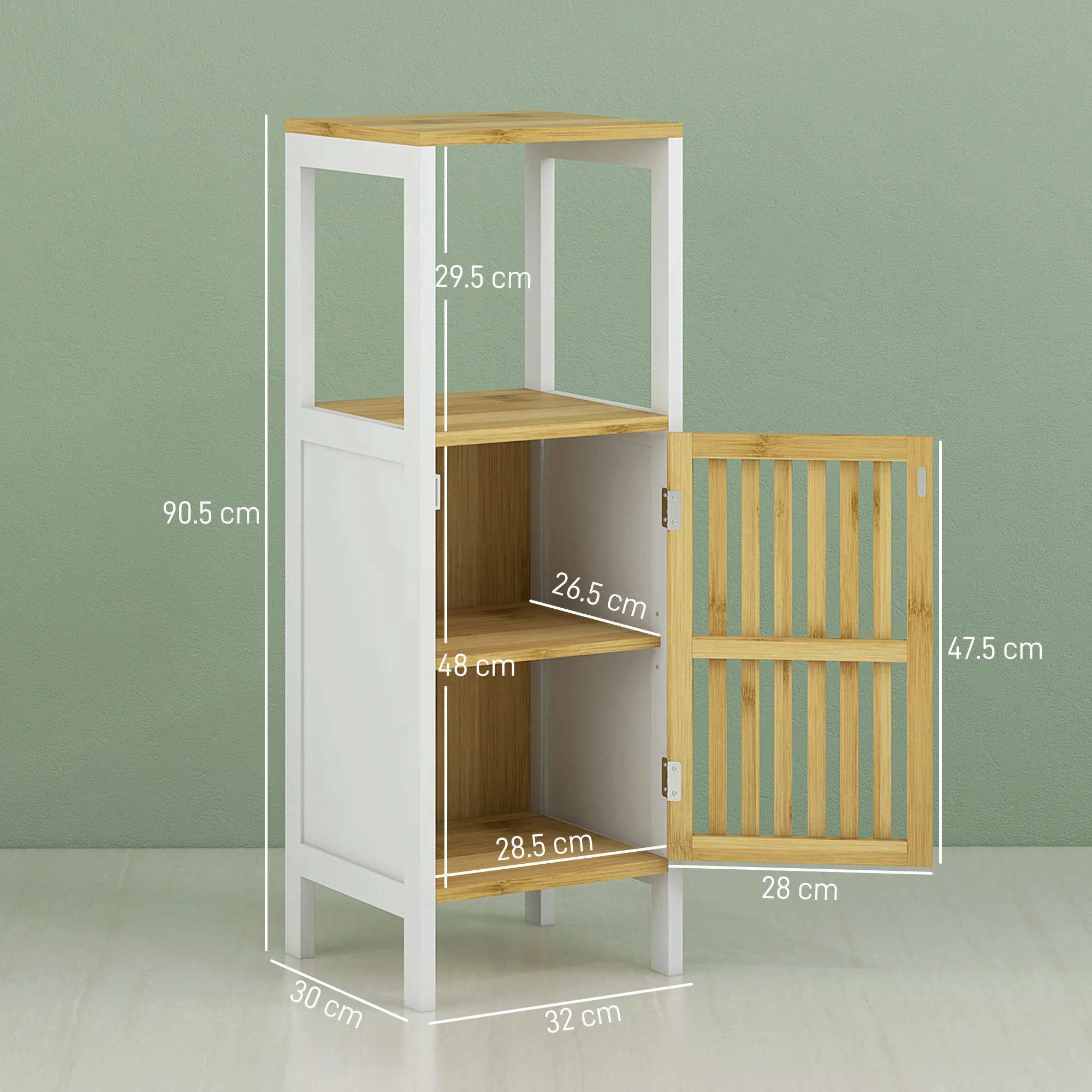 HOMCOM Bathroom Floor Cabinet Bamboo Bathroom Cupboard with Adjustable Shelf - Image 5