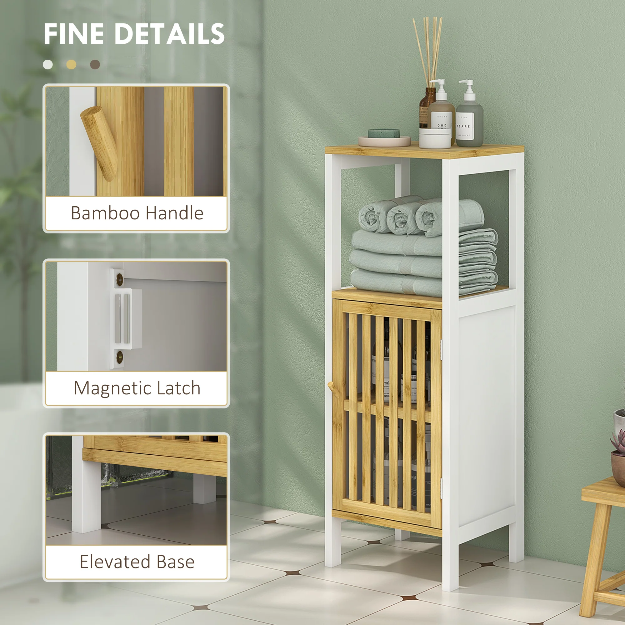 HOMCOM Bathroom Floor Cabinet Bamboo Bathroom Cupboard with Adjustable Shelf - Image 7