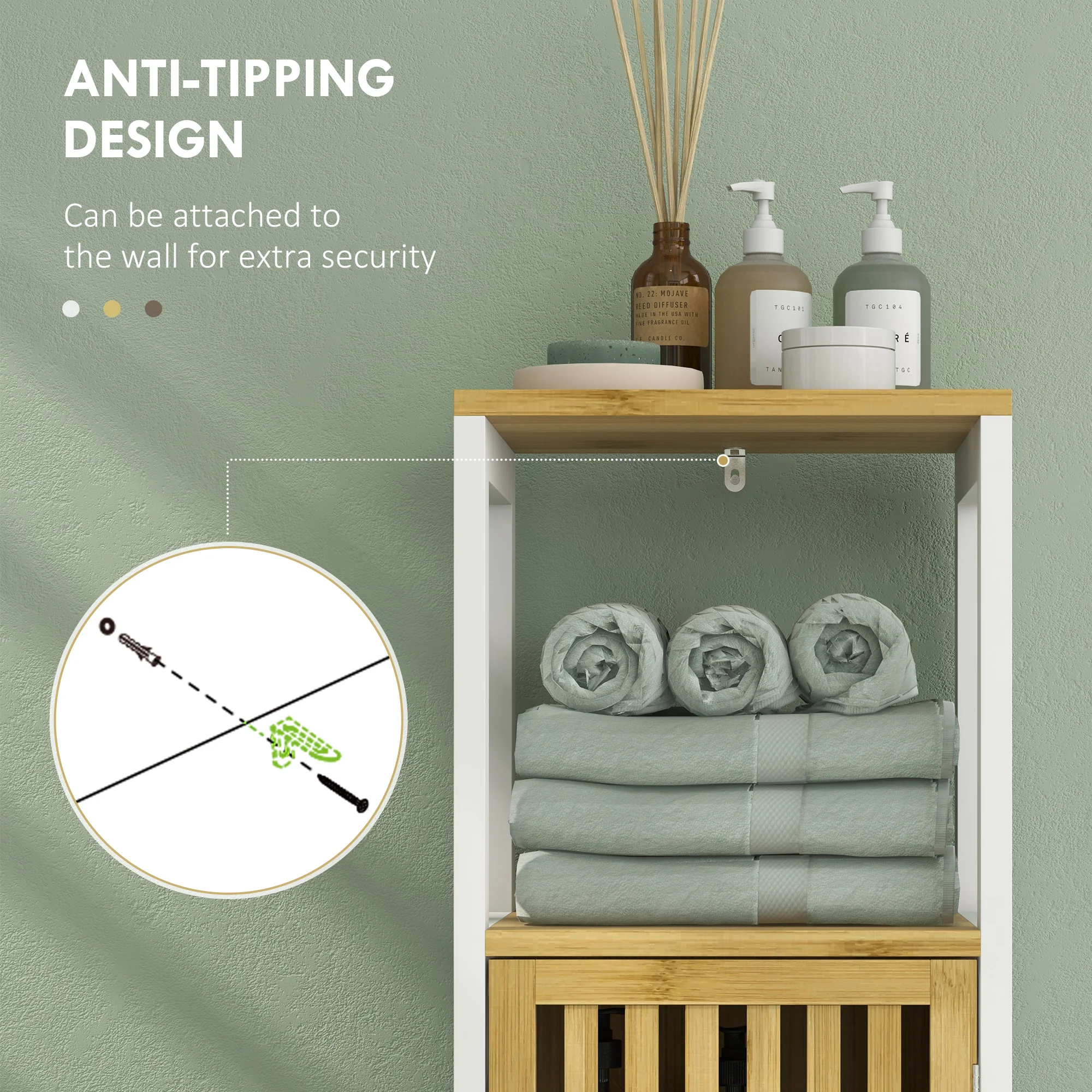 HOMCOM Bathroom Floor Cabinet Bamboo Bathroom Cupboard with Adjustable Shelf - Image 8