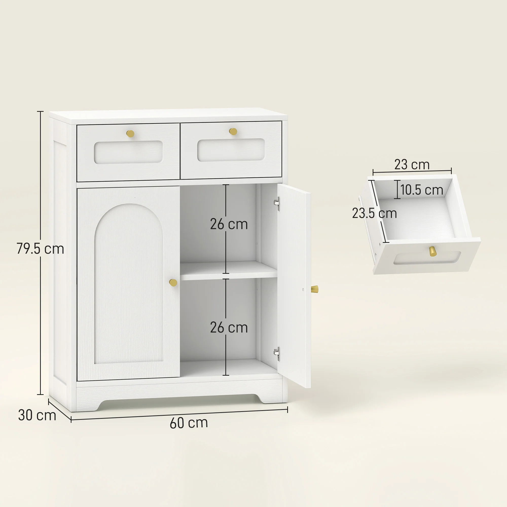 HOMCOM Bathroom Floor Cabinet, Bathroom Storage Unit With 2 Doors, White - Image 3