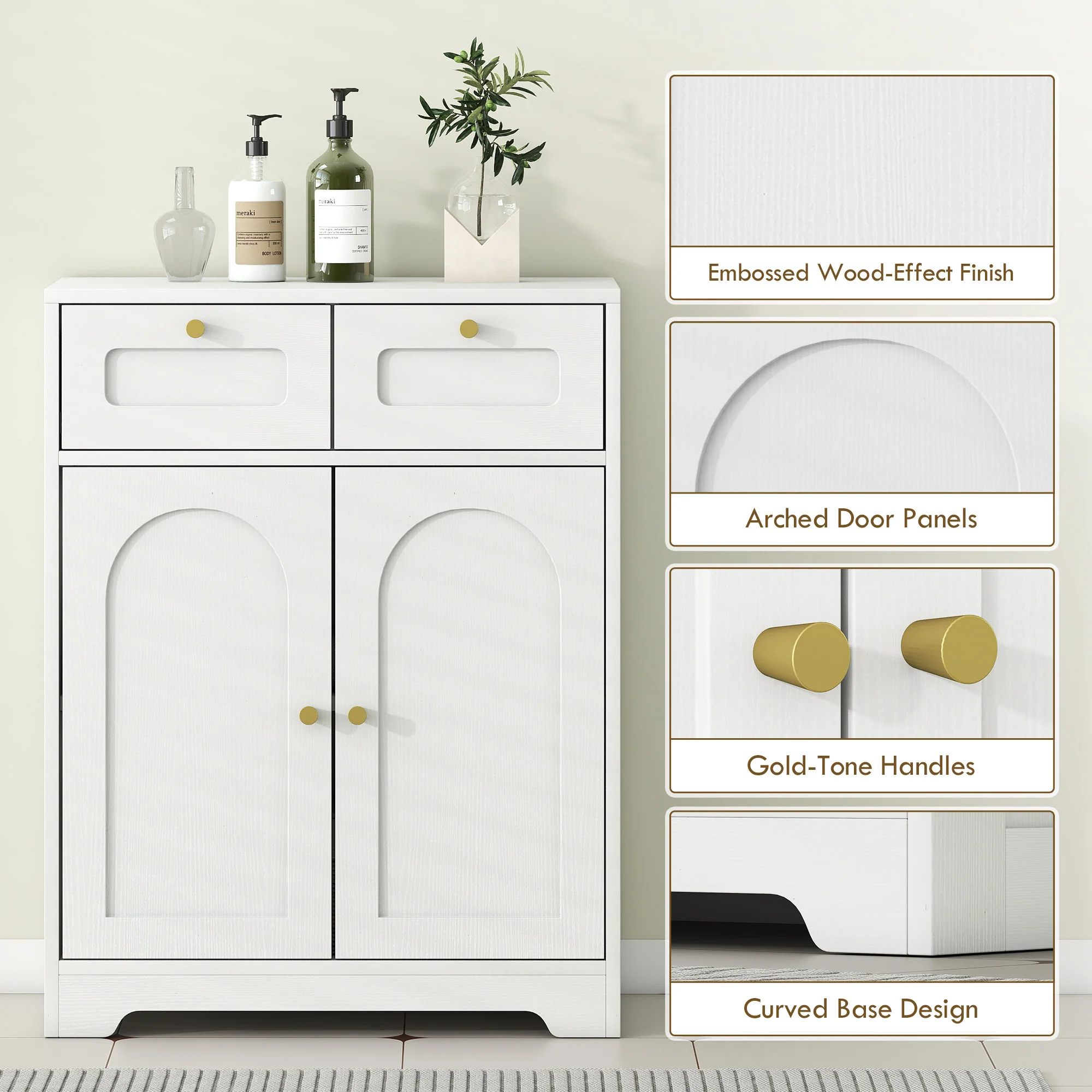 HOMCOM Bathroom Floor Cabinet, Bathroom Storage Unit With 2 Doors, White - Image 6