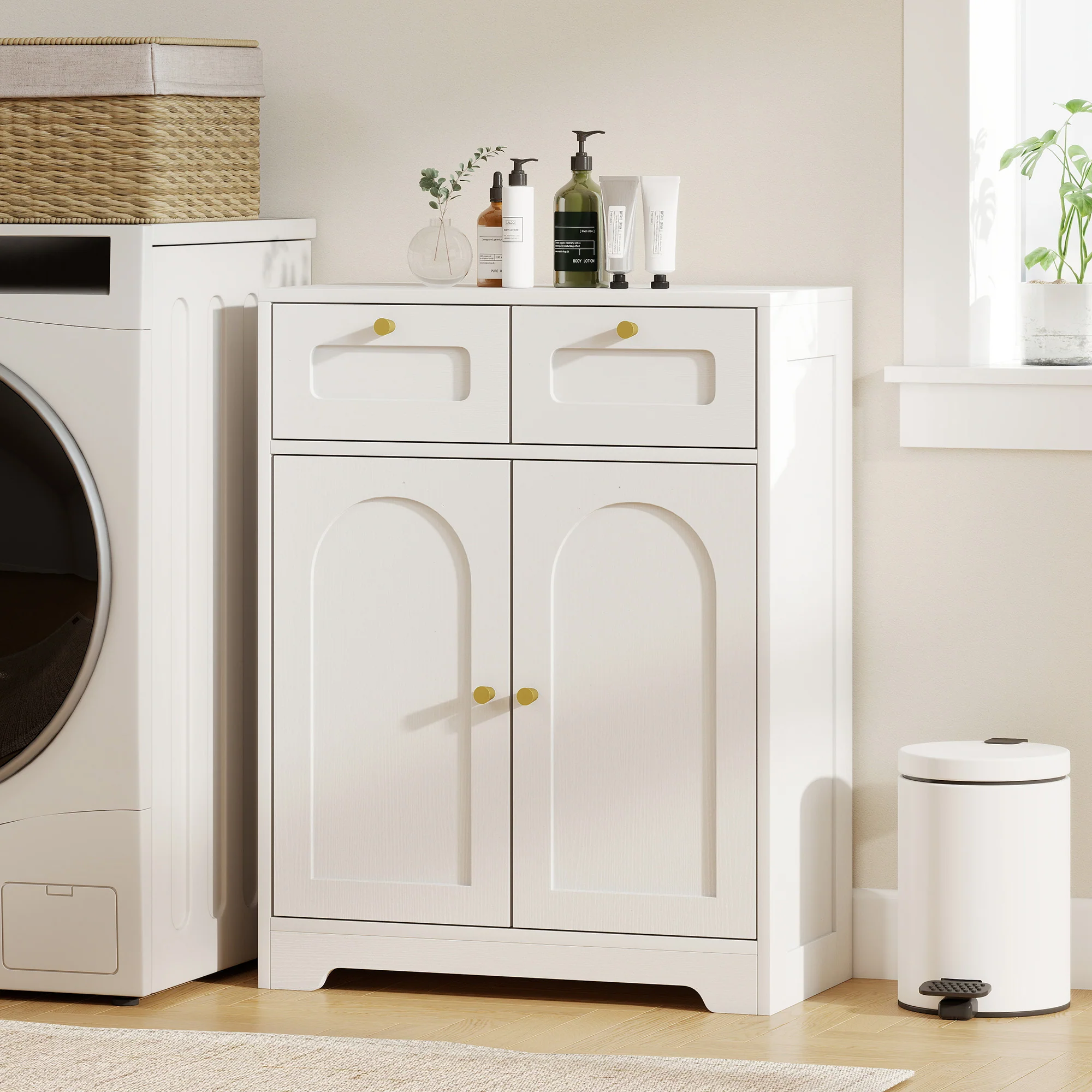 HOMCOM Bathroom Floor Cabinet, Bathroom Storage Unit With 2 Doors, White - Image 8