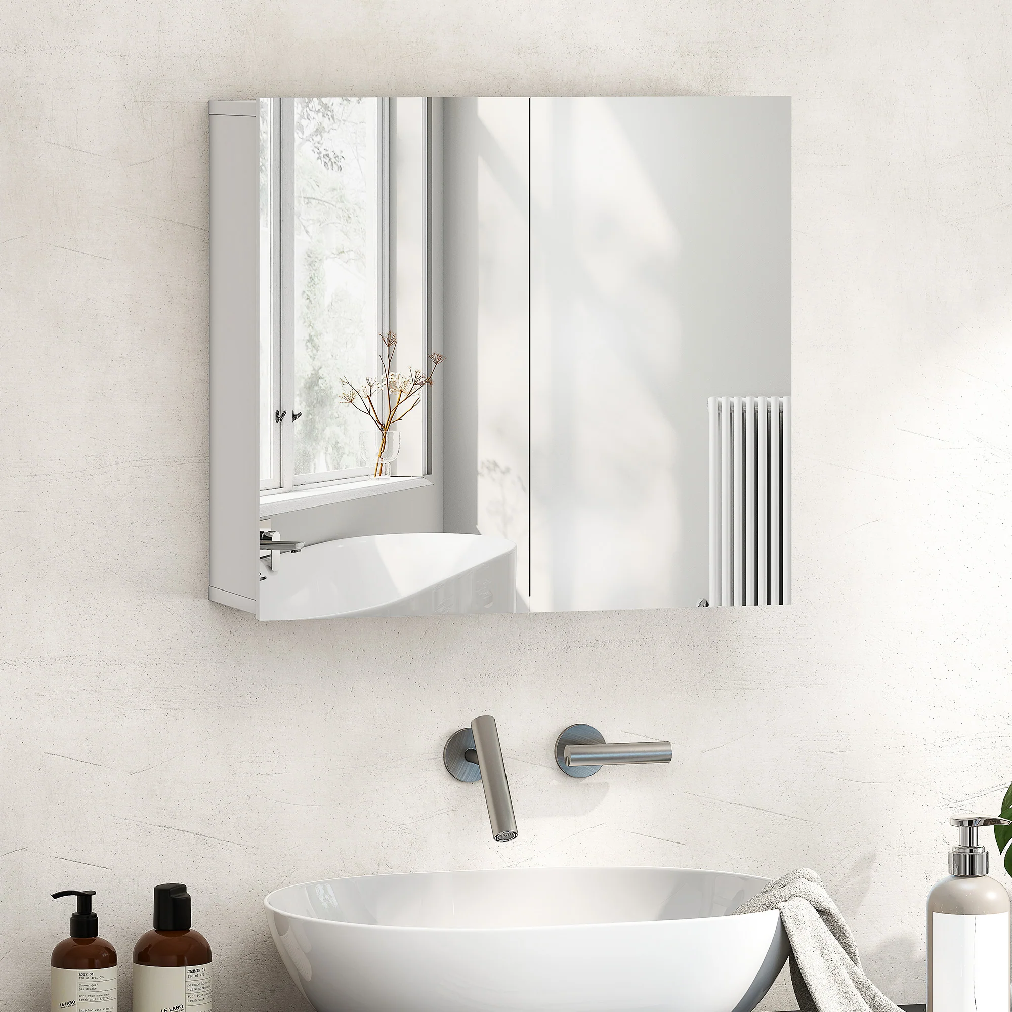HOMCOM Bathroom Mirror Cabinet with 2 Doors and Adjustable Shelf, White - Image 2