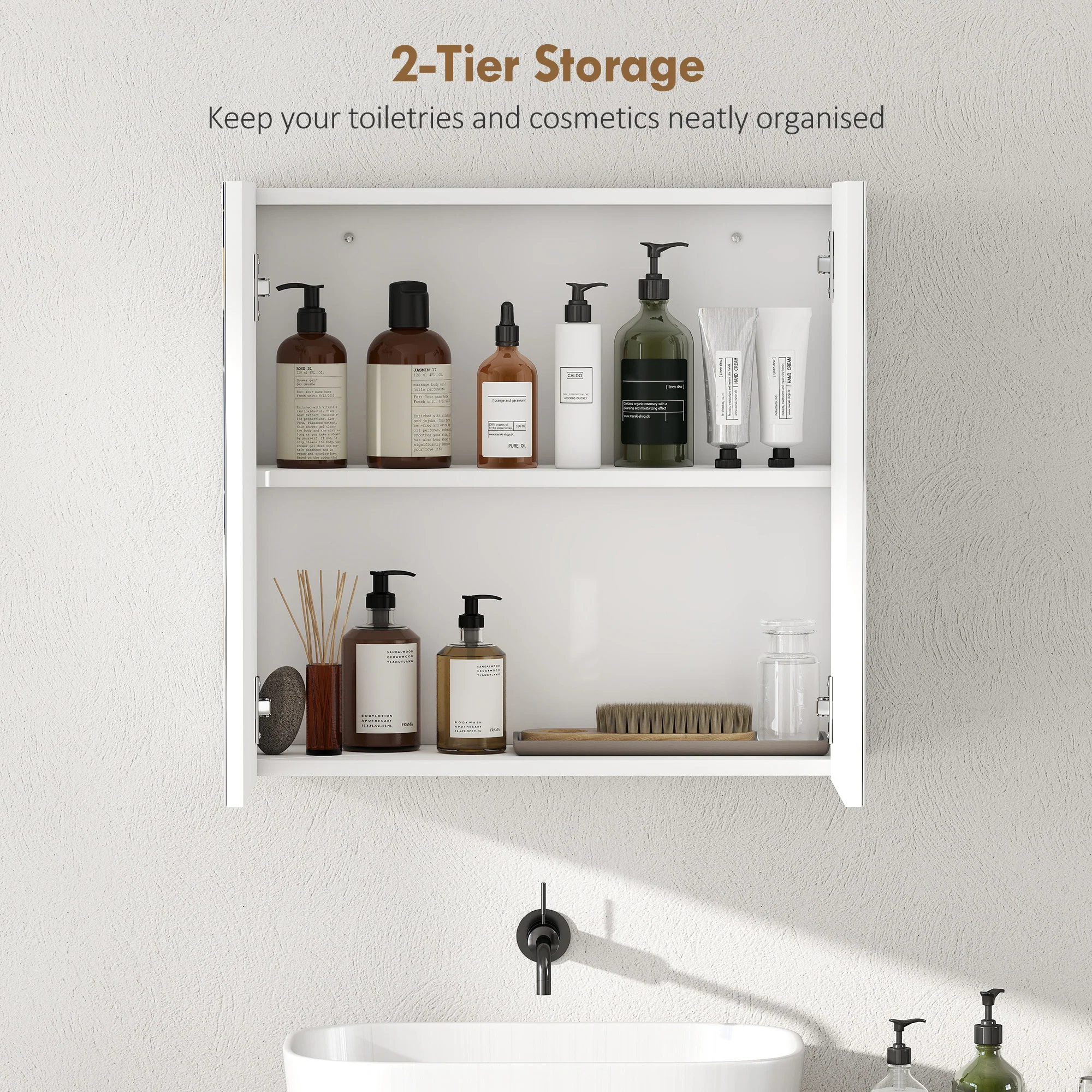 HOMCOM Bathroom Mirror Cabinet with 2 Doors and Adjustable Shelf, White - Image 3