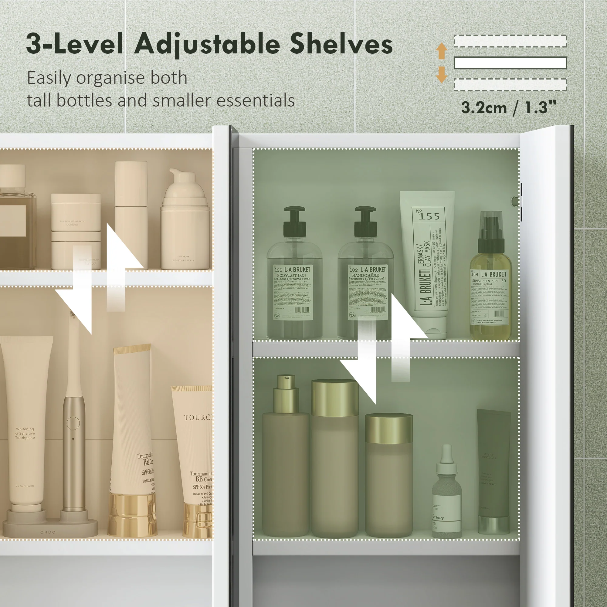 HOMCOM Bathroom Mirror Cabinet With 4 Adjustable Shelves, White - Image 4