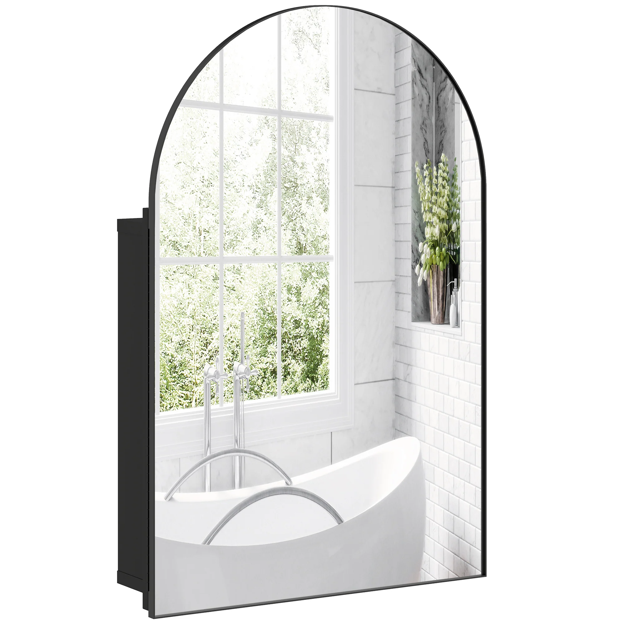 HOMCOM Bathroom Mirror Cabinet with Mirror Arched Wall Cabinet Black