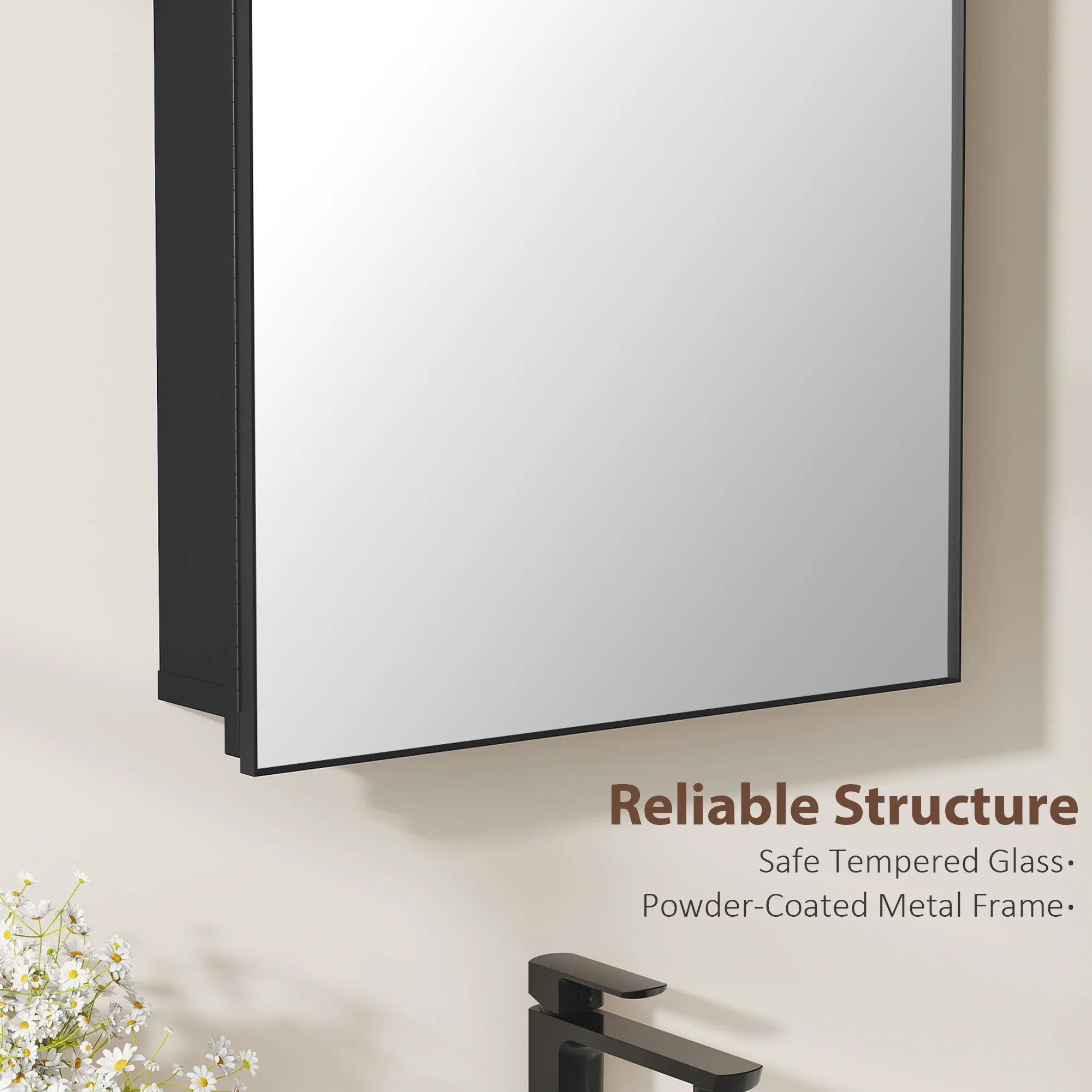 HOMCOM Bathroom Mirror Cabinet with Mirror Arched Wall Cabinet Black - Image 7