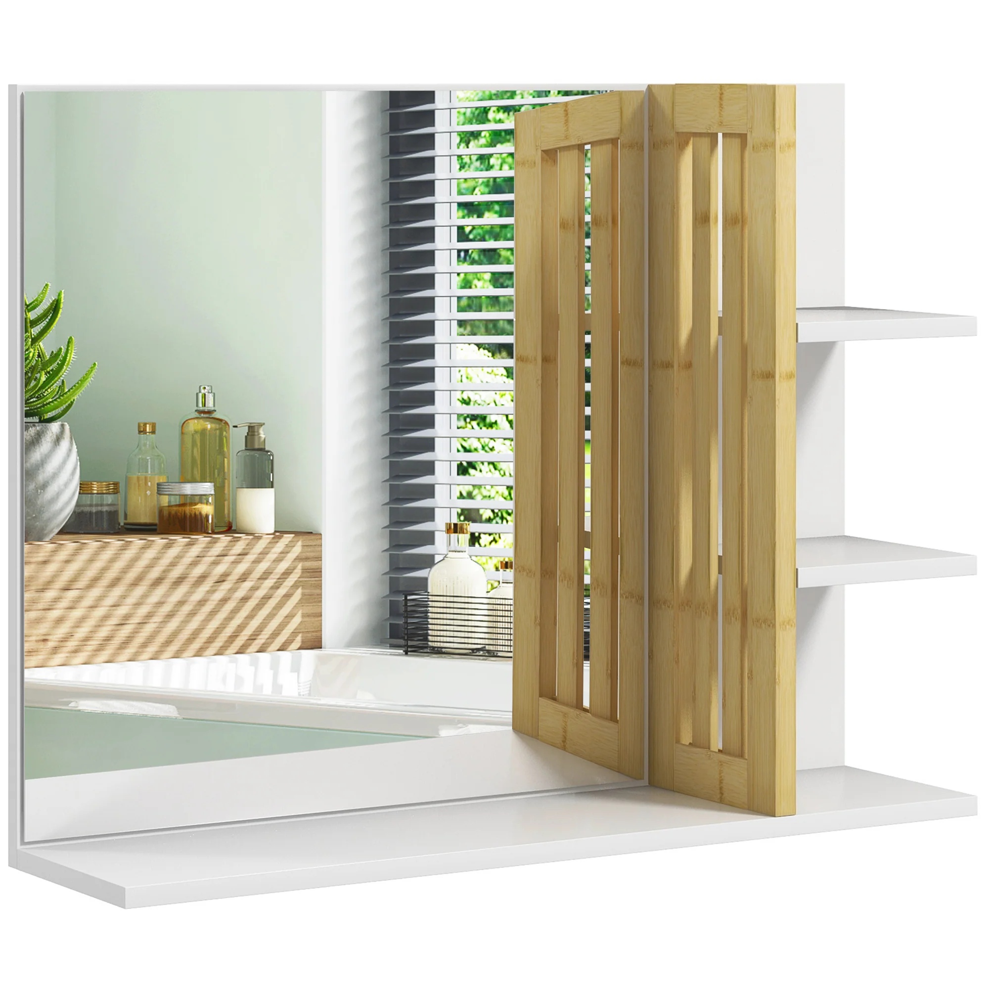 HOMCOM Bathroom Mirror Wall Mount Vanity Mirror with 4 Storage Shelves, White