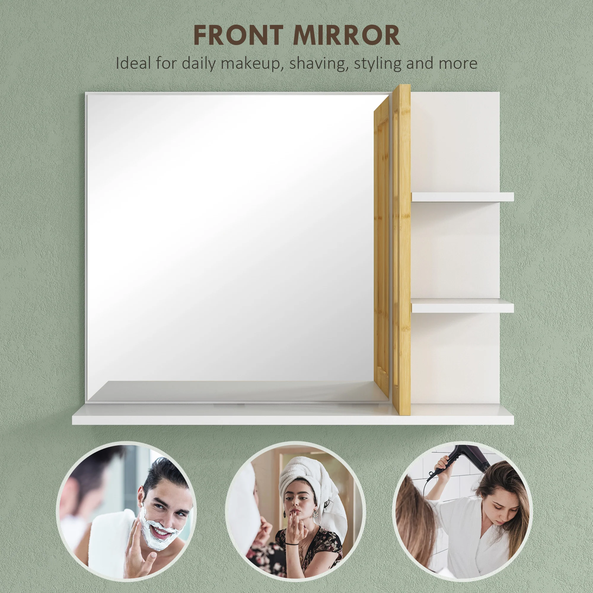 HOMCOM Bathroom Mirror Wall Mount Vanity Mirror with 4 Storage Shelves, White - Image 4