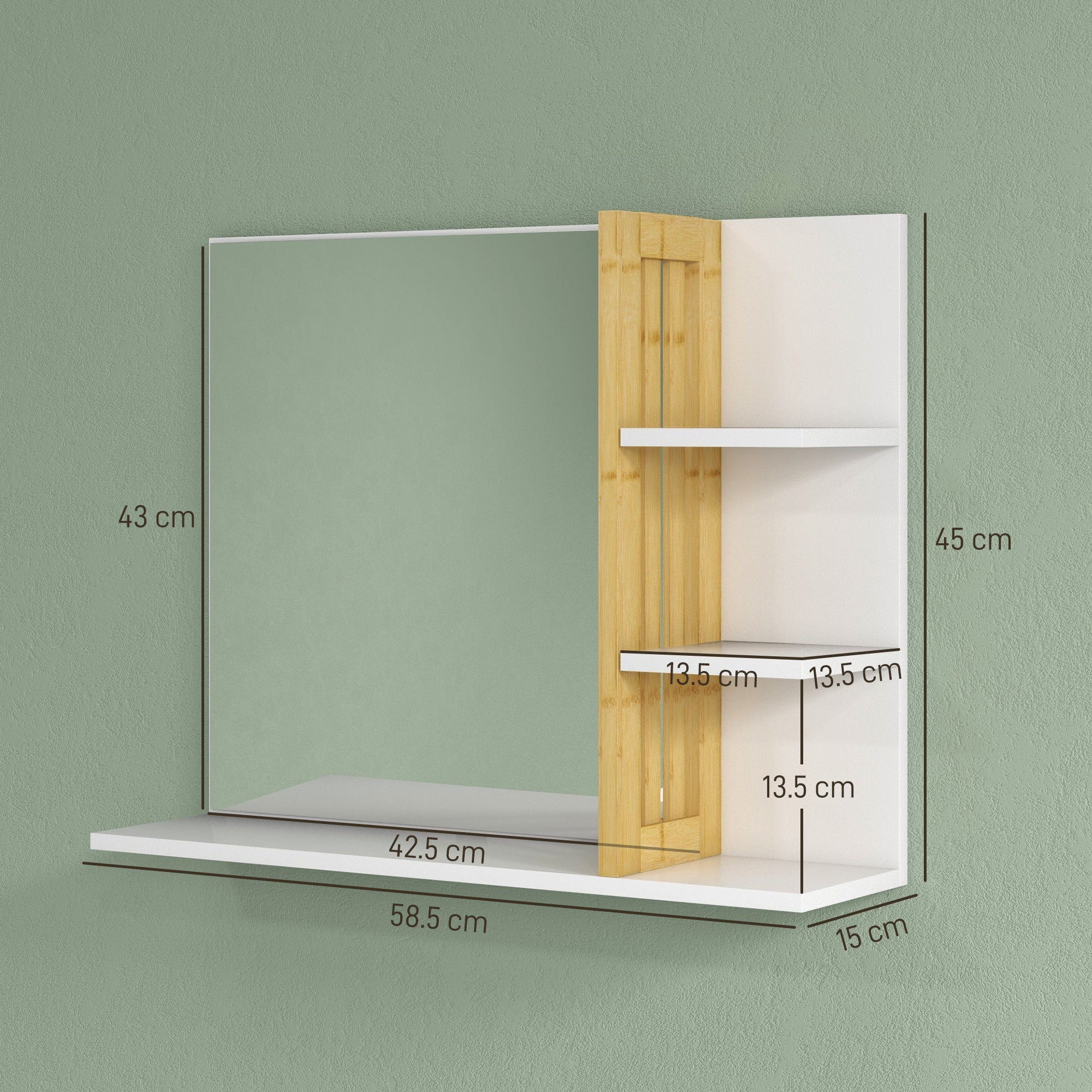 HOMCOM Bathroom Mirror Wall Mount Vanity Mirror with 4 Storage Shelves, White - Image 5