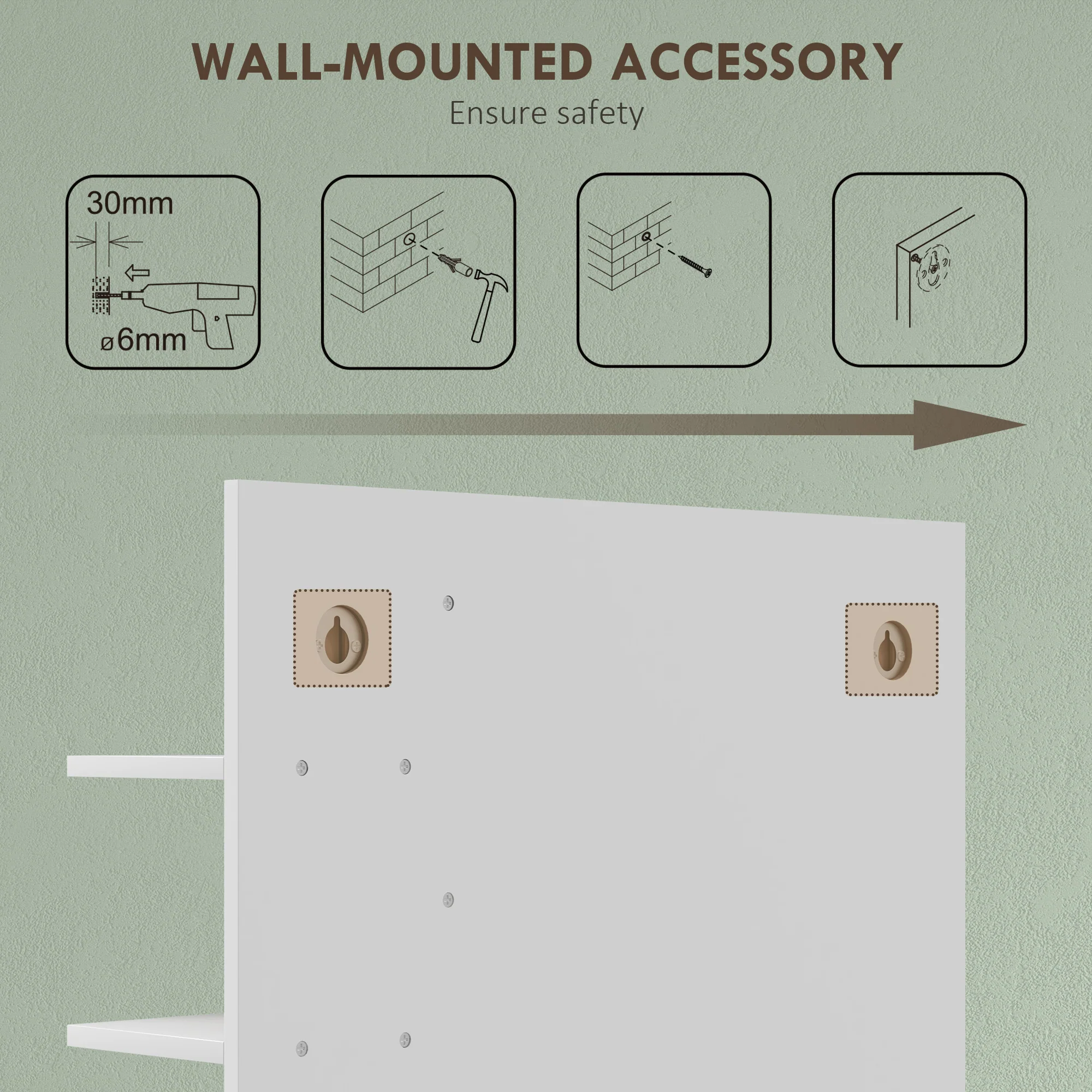 HOMCOM Bathroom Mirror Wall Mount Vanity Mirror with 4 Storage Shelves, White - Image 6