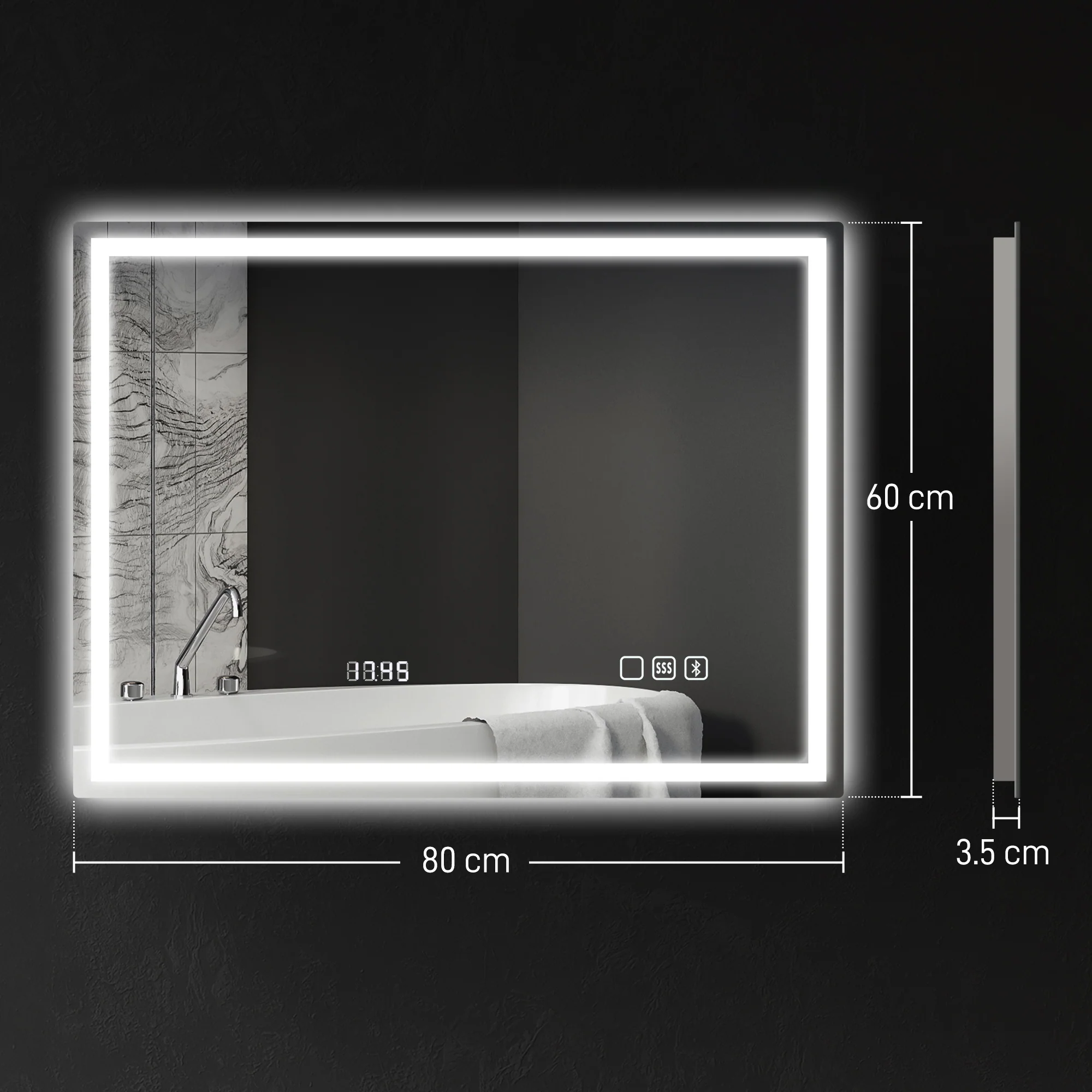 HOMCOM Bathroom Mirror With Bluetooth Clock Lights Demister Pad - Image 14