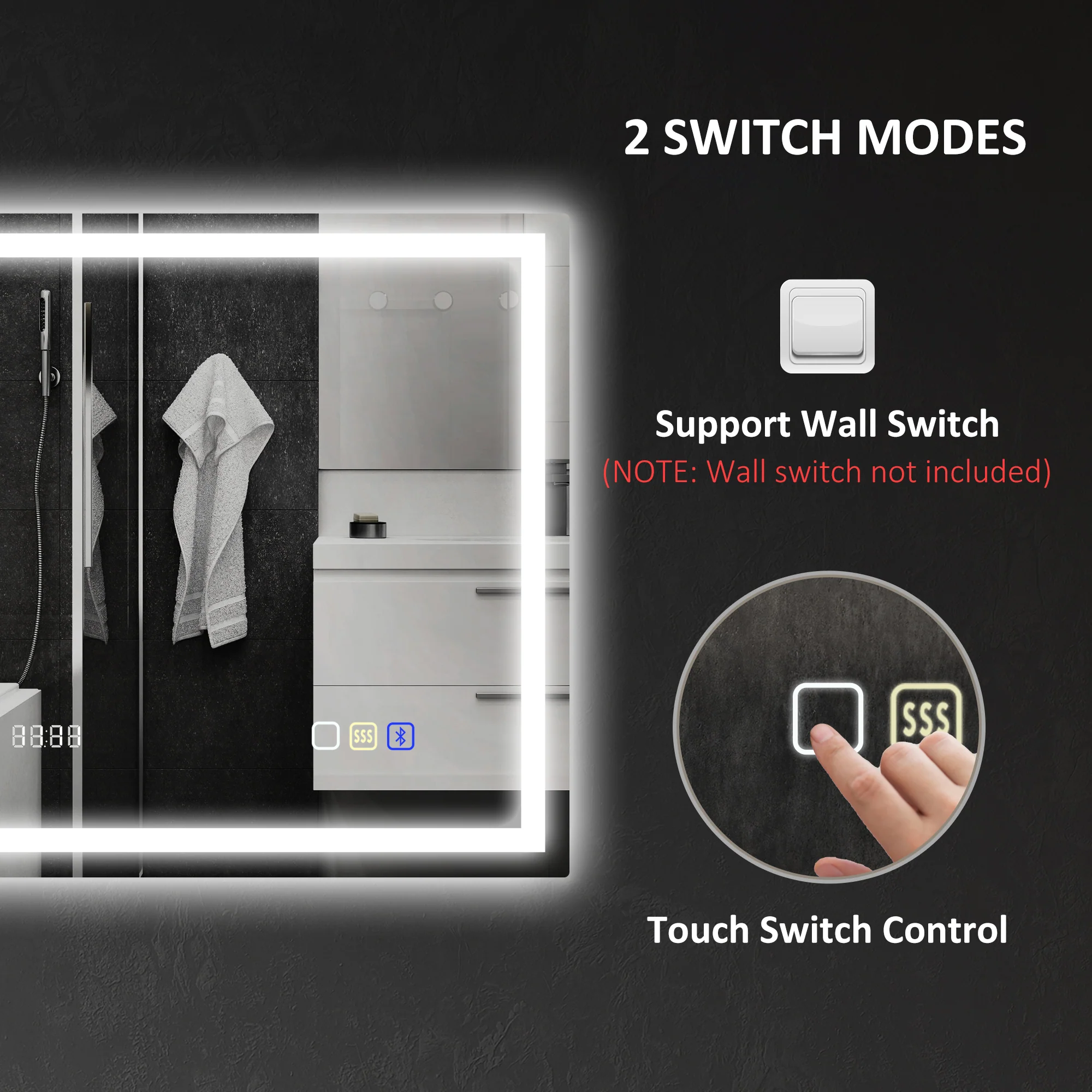 HOMCOM Bathroom Mirror With Bluetooth Clock Lights Demister Pad - Image 18