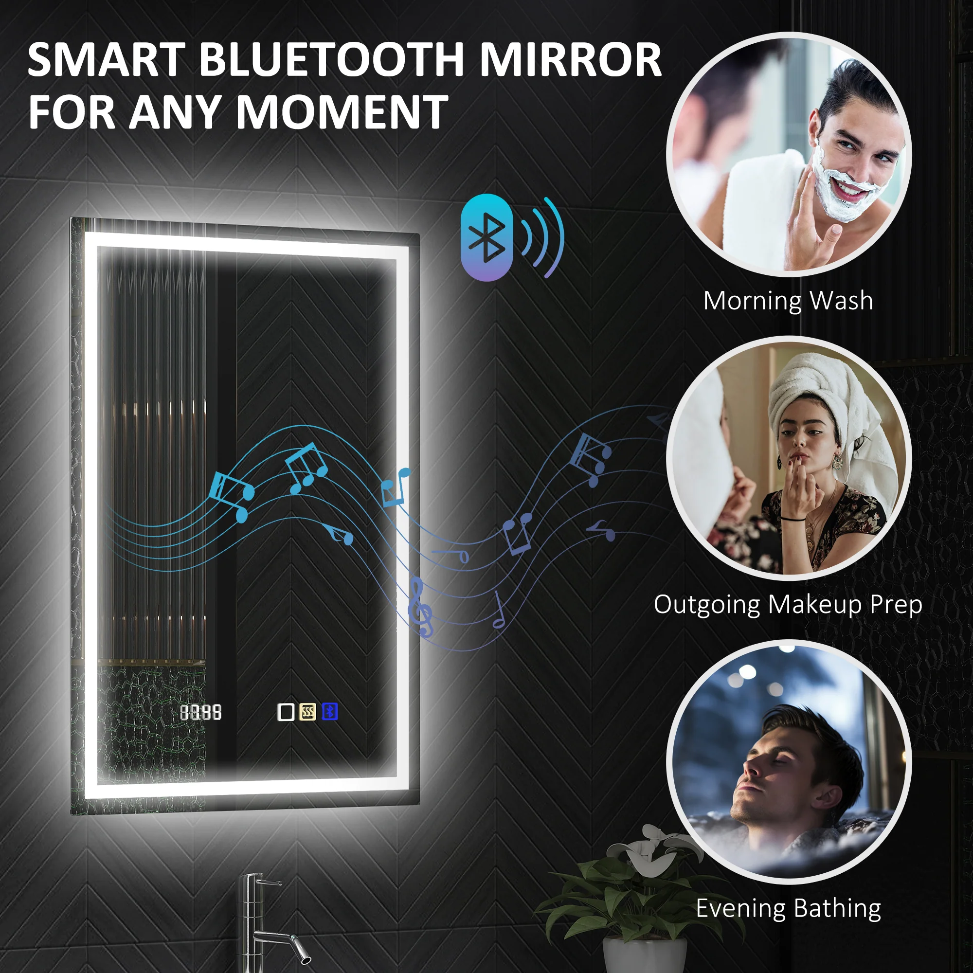 HOMCOM Bathroom Mirror With Bluetooth Clock Lights Demister Pad - Image 4