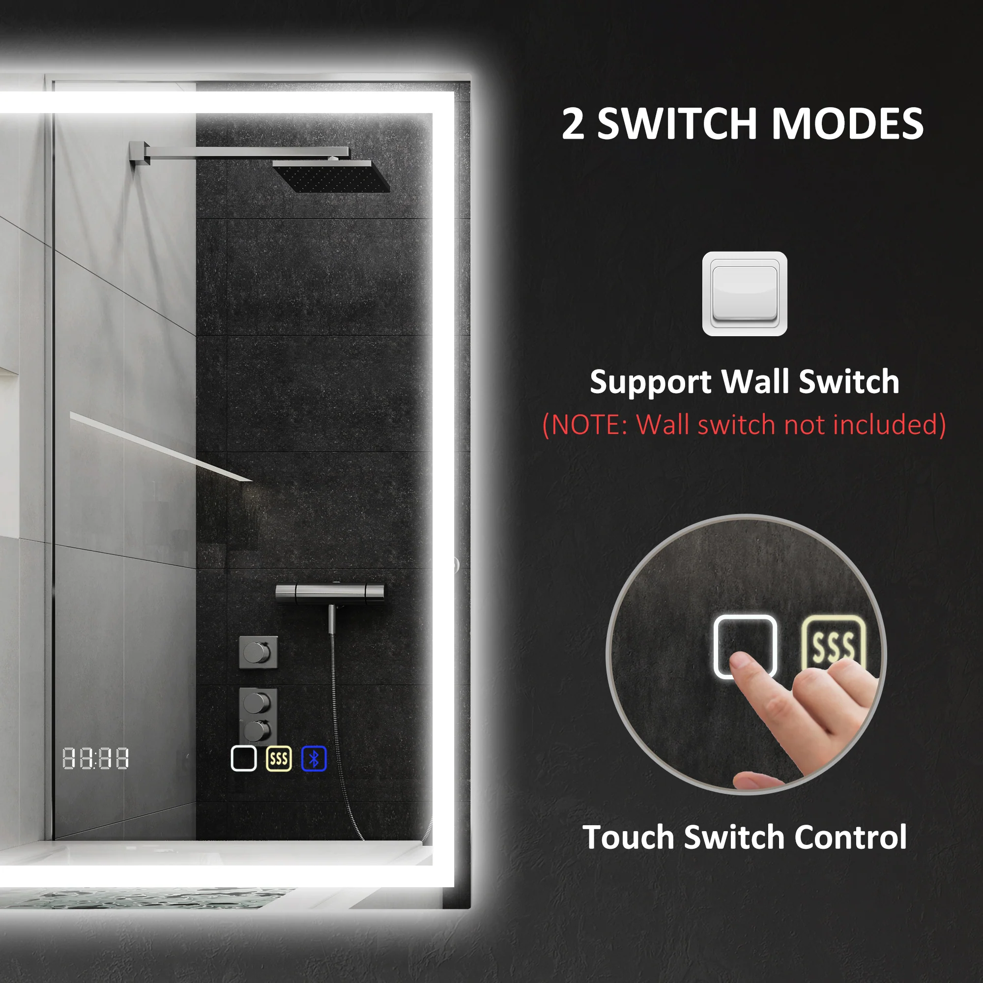 HOMCOM Bathroom Mirror With Bluetooth Clock Lights Demister Pad - Image 9