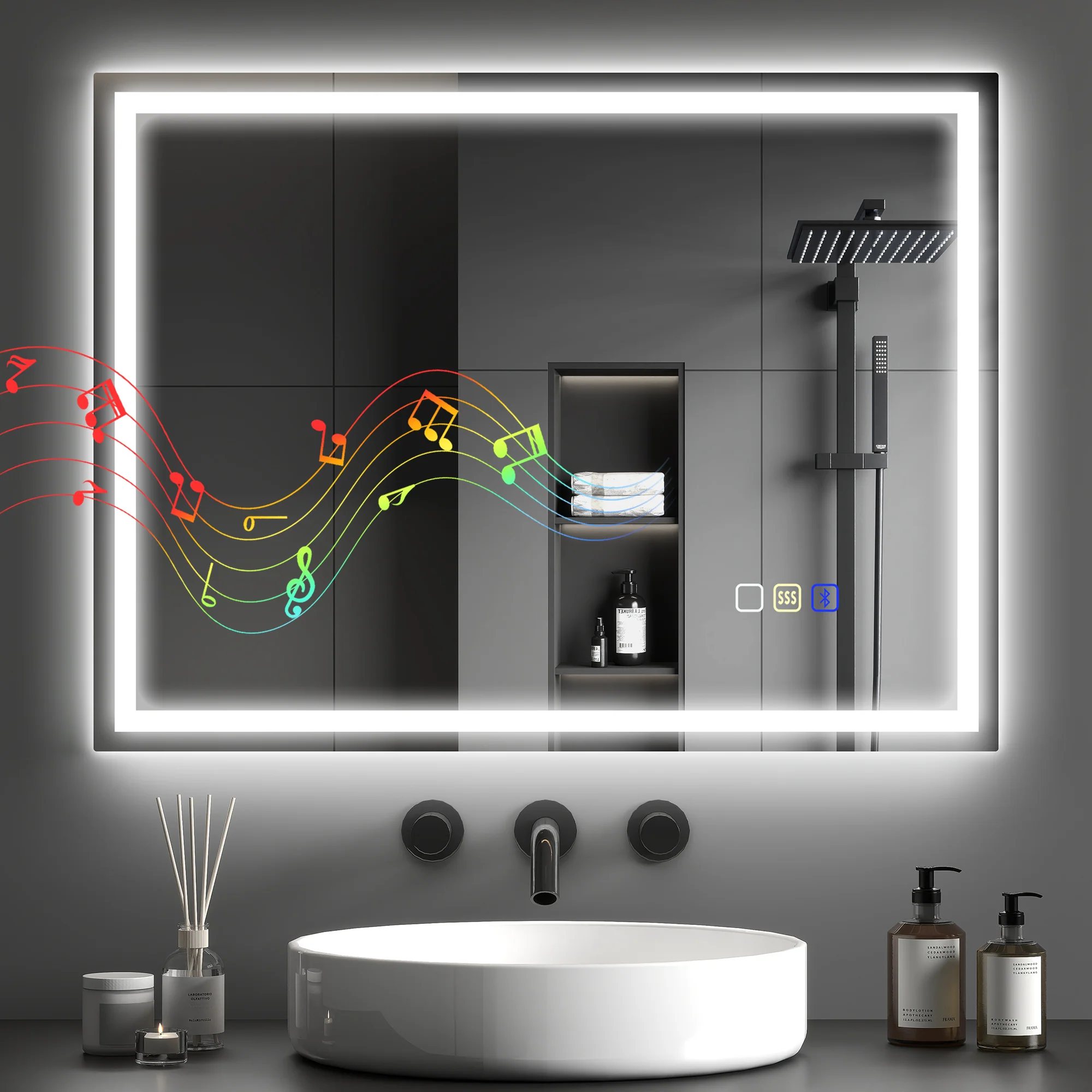 HOMCOM Bathroom Mirror With Bluetooth Lights Demister Pad - Image 10