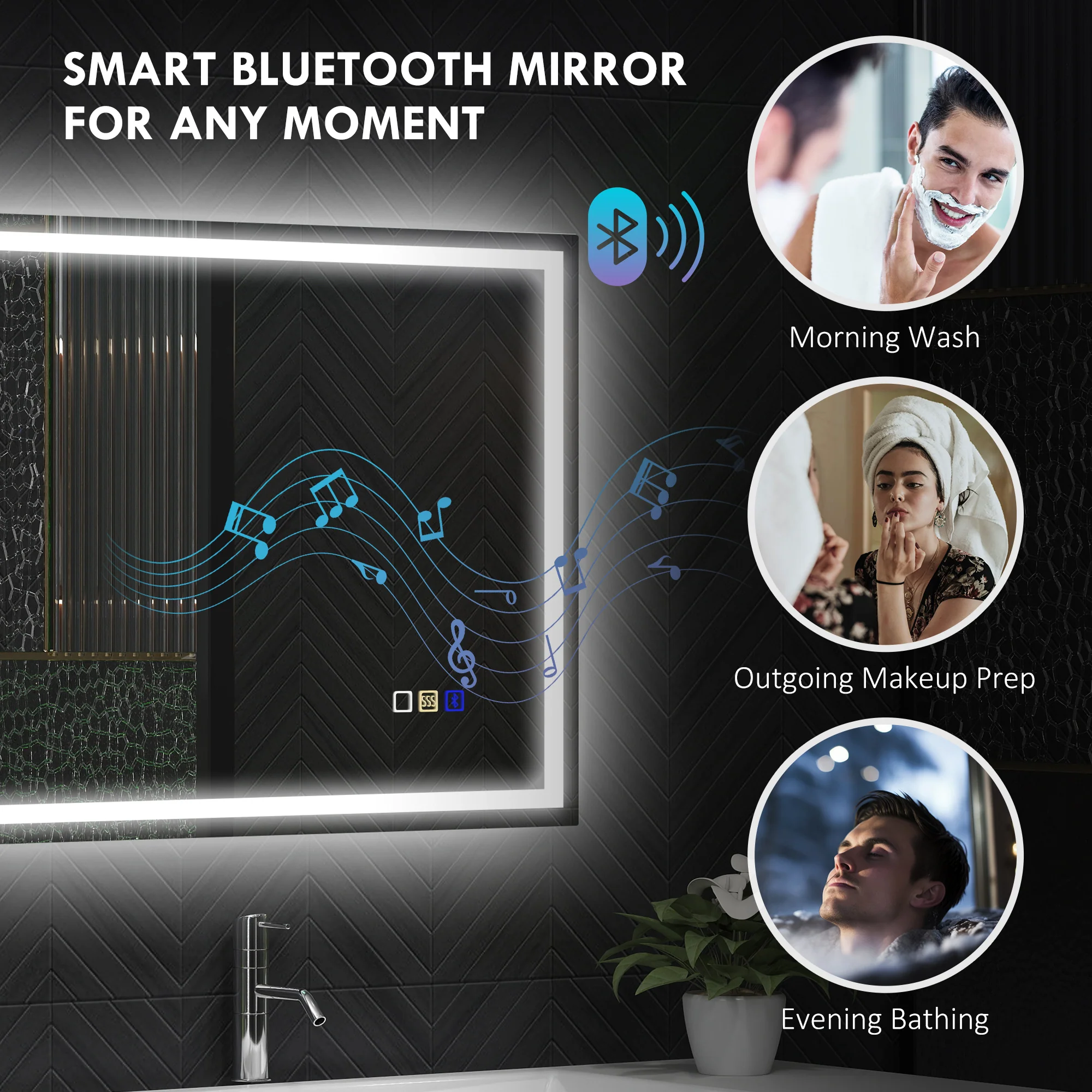 HOMCOM Bathroom Mirror With Bluetooth Lights Demister Pad - Image 13