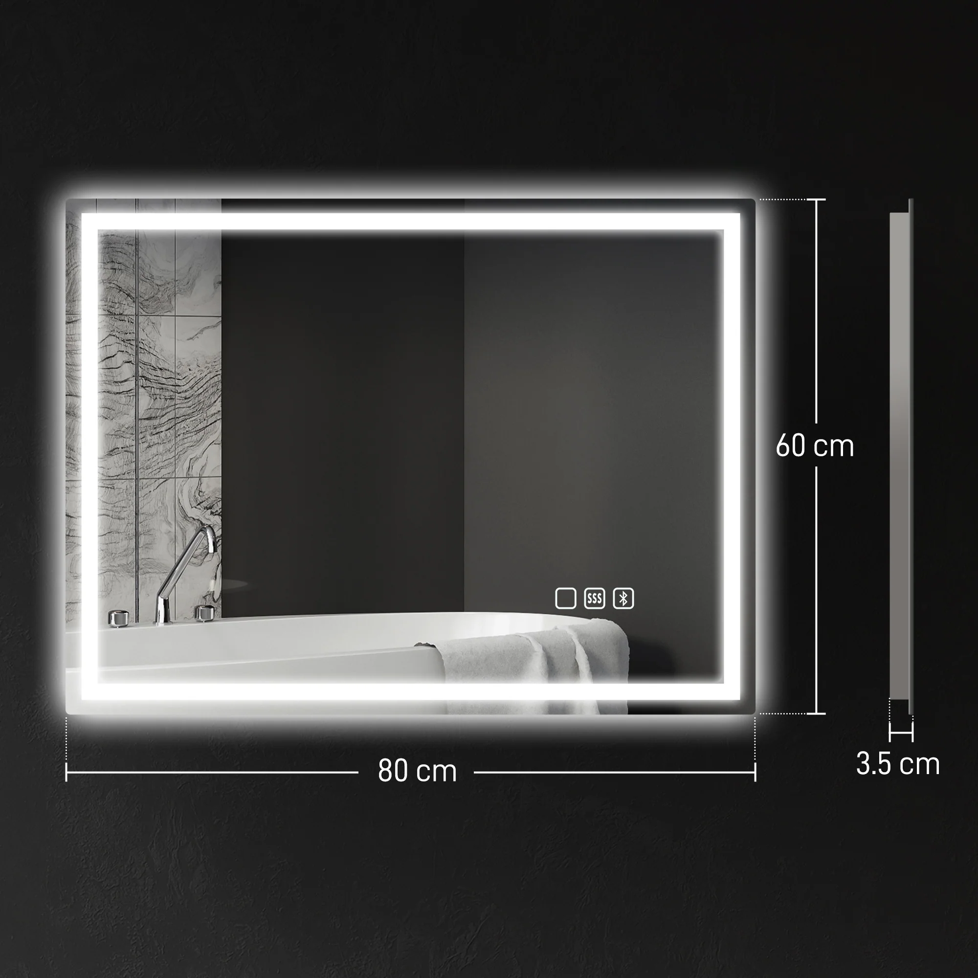 HOMCOM Bathroom Mirror With Bluetooth Lights Demister Pad - Image 14