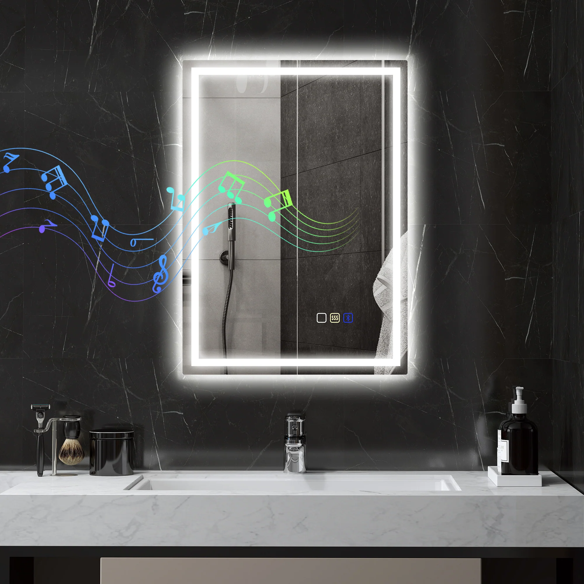 HOMCOM Bathroom Mirror With Bluetooth Lights Demister Pad - Image 2