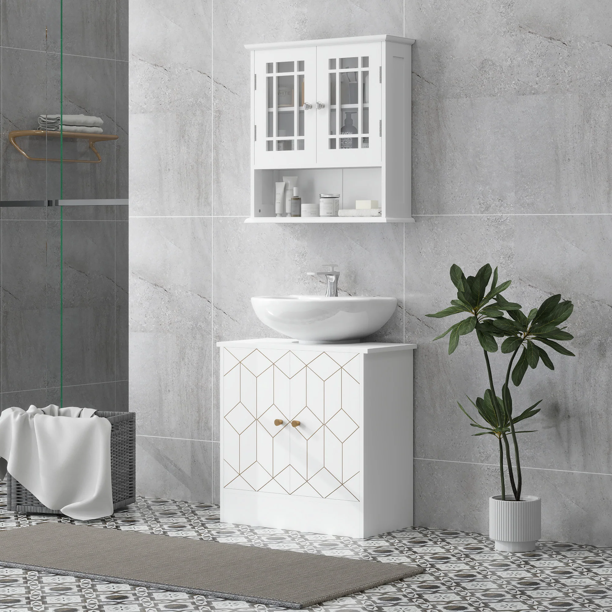 HOMCOM Bathroom Under Sink Cabinet For Basin With Or Without Pedestal White - Image 2
