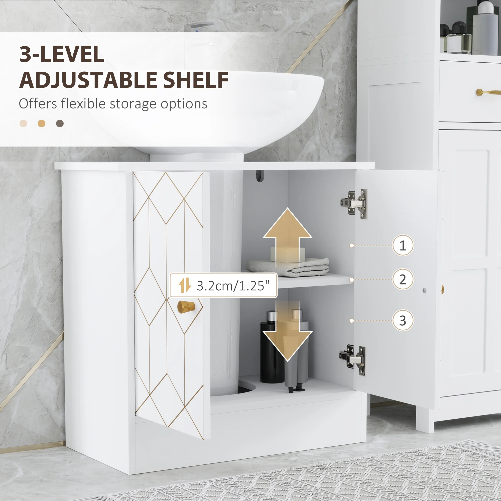 HOMCOM Bathroom Under Sink Cabinet For Basin With Or Without Pedestal White - Image 4