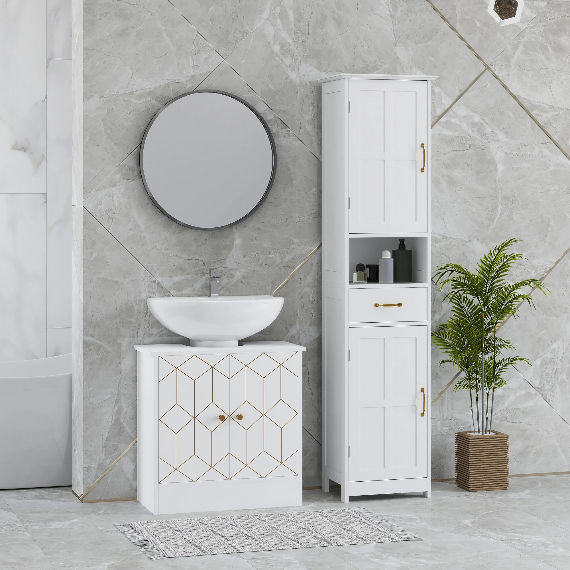 HOMCOM Bathroom Under Sink Cabinet For Basin With Or Without Pedestal White - Image 8