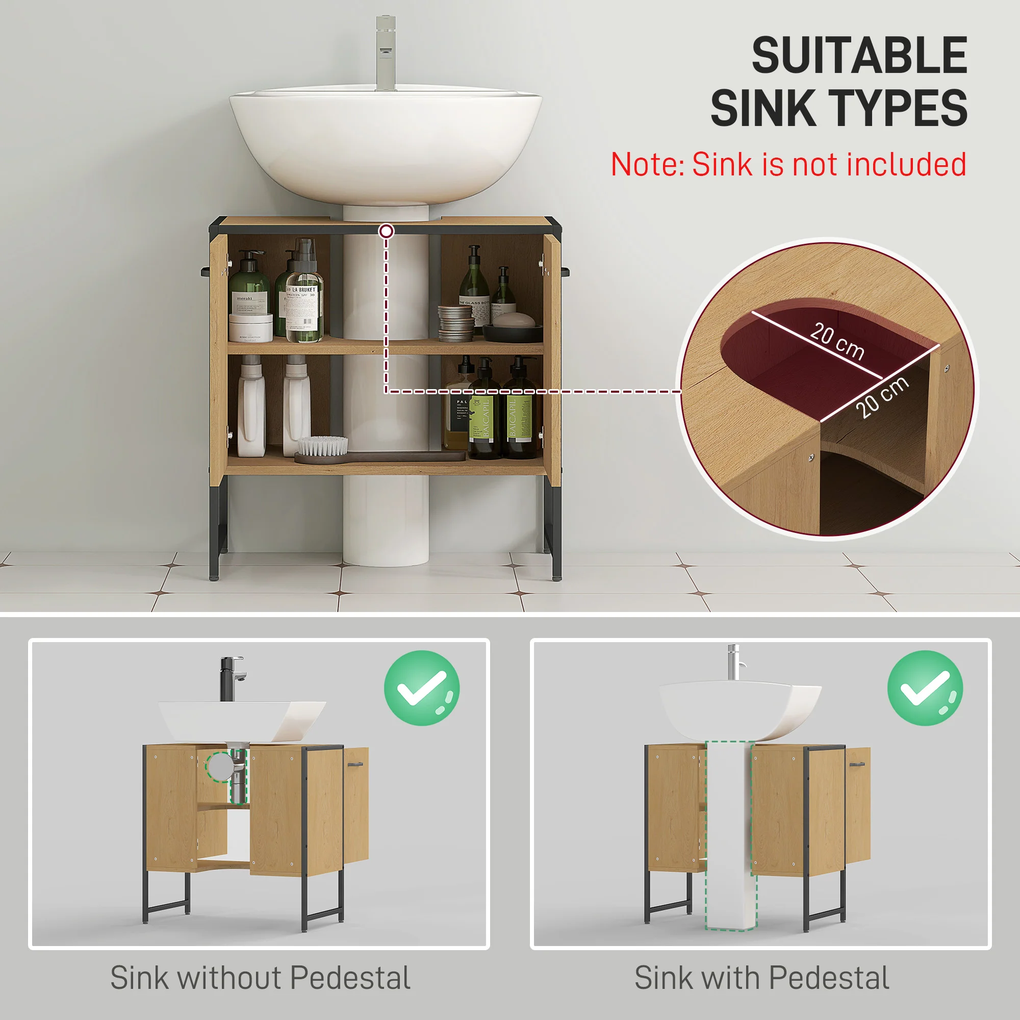 HOMCOM Bathroom Under Sink Cabinet for Basin without or with Pedestal - Image 12