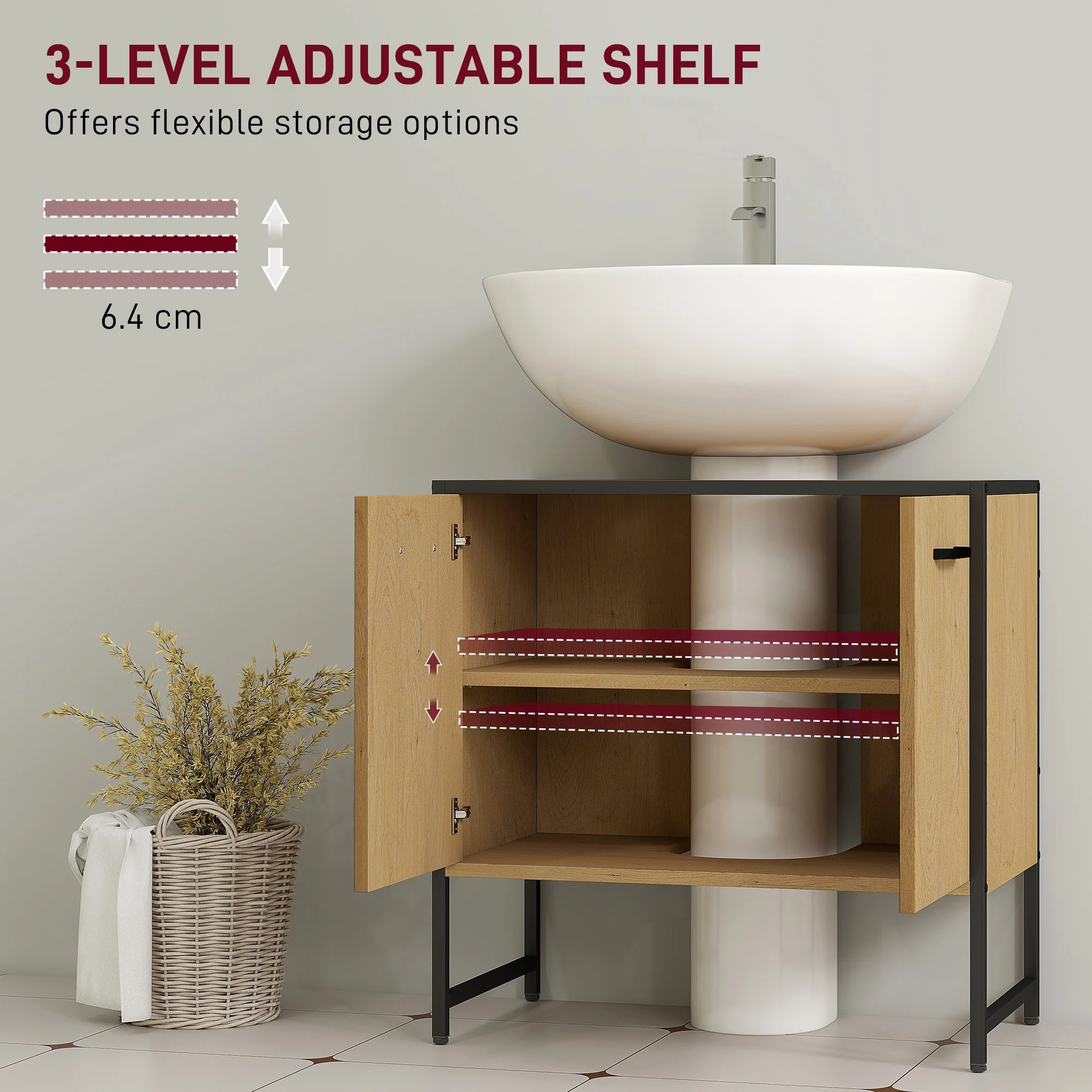 HOMCOM Bathroom Under Sink Cabinet for Basin without or with Pedestal - Image 15