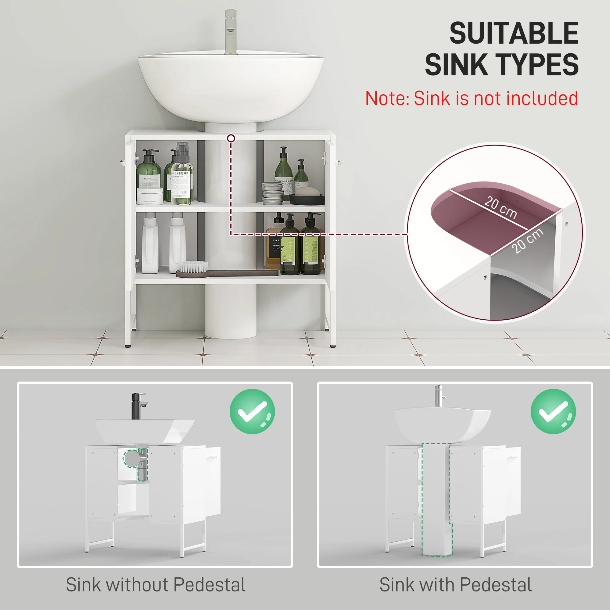 HOMCOM Bathroom Under Sink Cabinet for Basin without or with Pedestal - Image 3