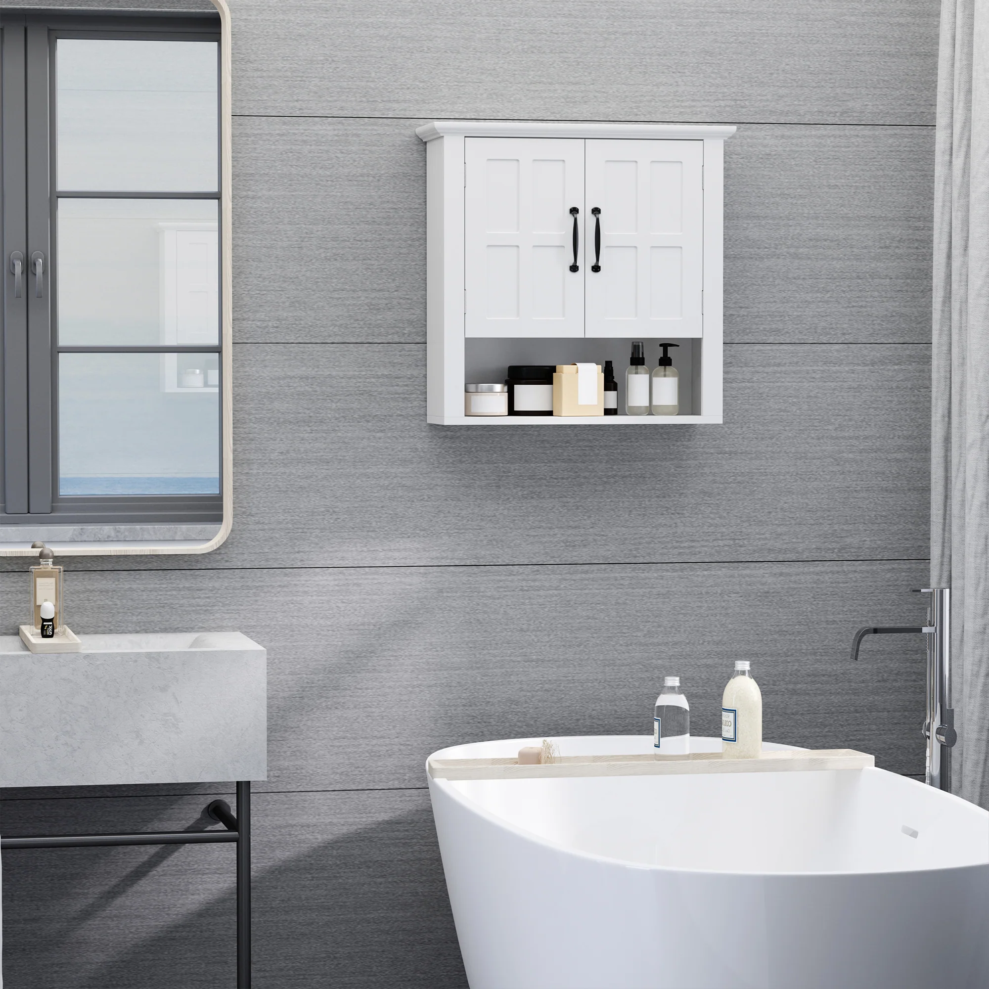 HOMCOM Bathroom Wall Cabinet, Medicine Cabinet w/ Adjustable Shelf, White - Image 2