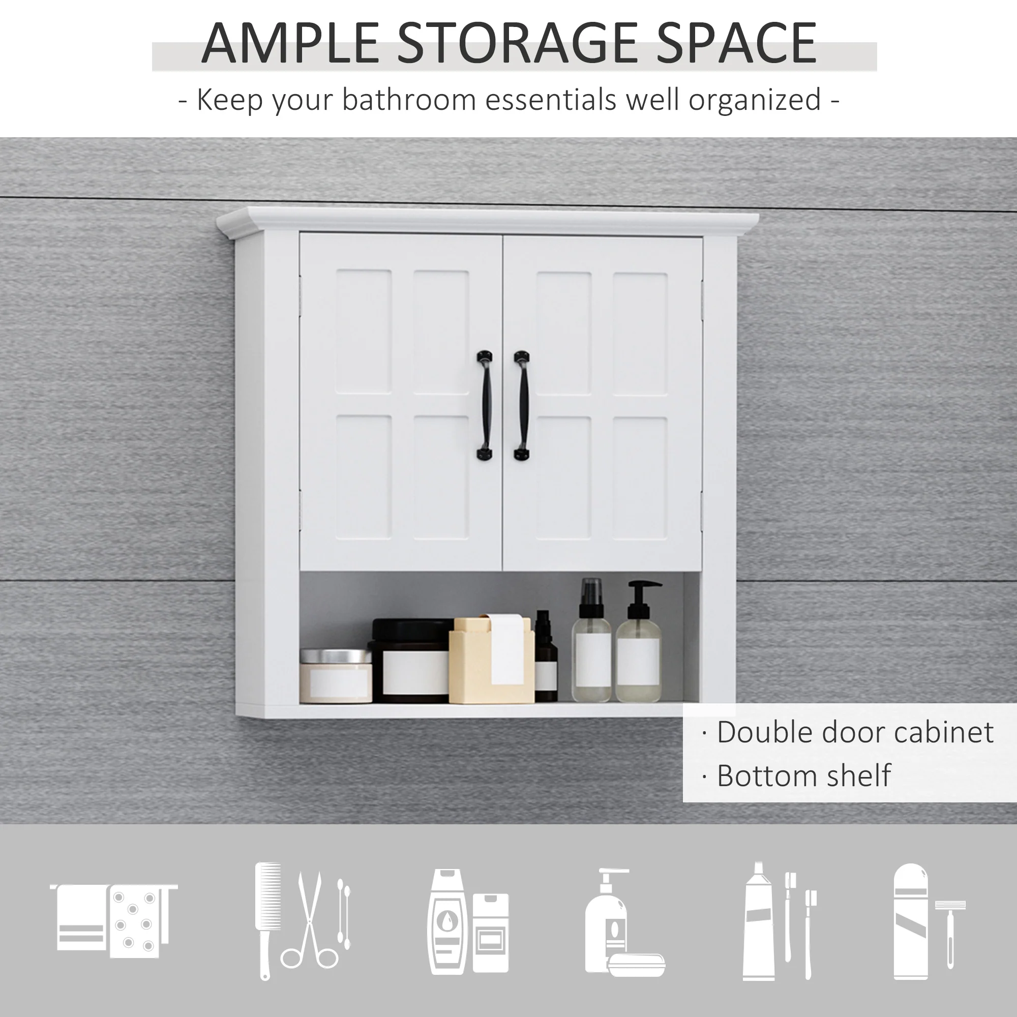 HOMCOM Bathroom Wall Cabinet, Medicine Cabinet w/ Adjustable Shelf, White - Image 3