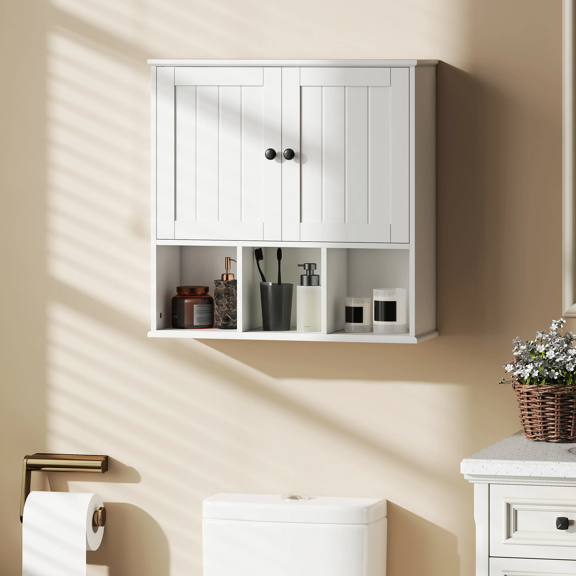 HOMCOM Bathroom Wall Cabinet, Medicine Cabinet with Open Compartments, Shelf - Image 2