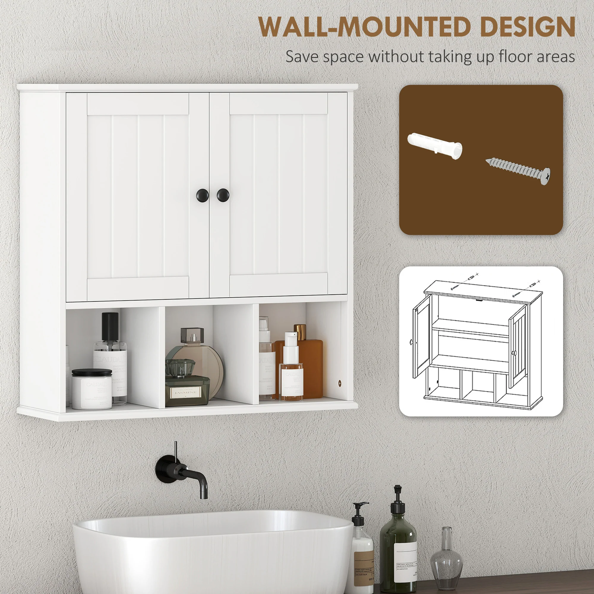 HOMCOM Bathroom Wall Cabinet, Medicine Cabinet with Open Compartments, Shelf - Image 3
