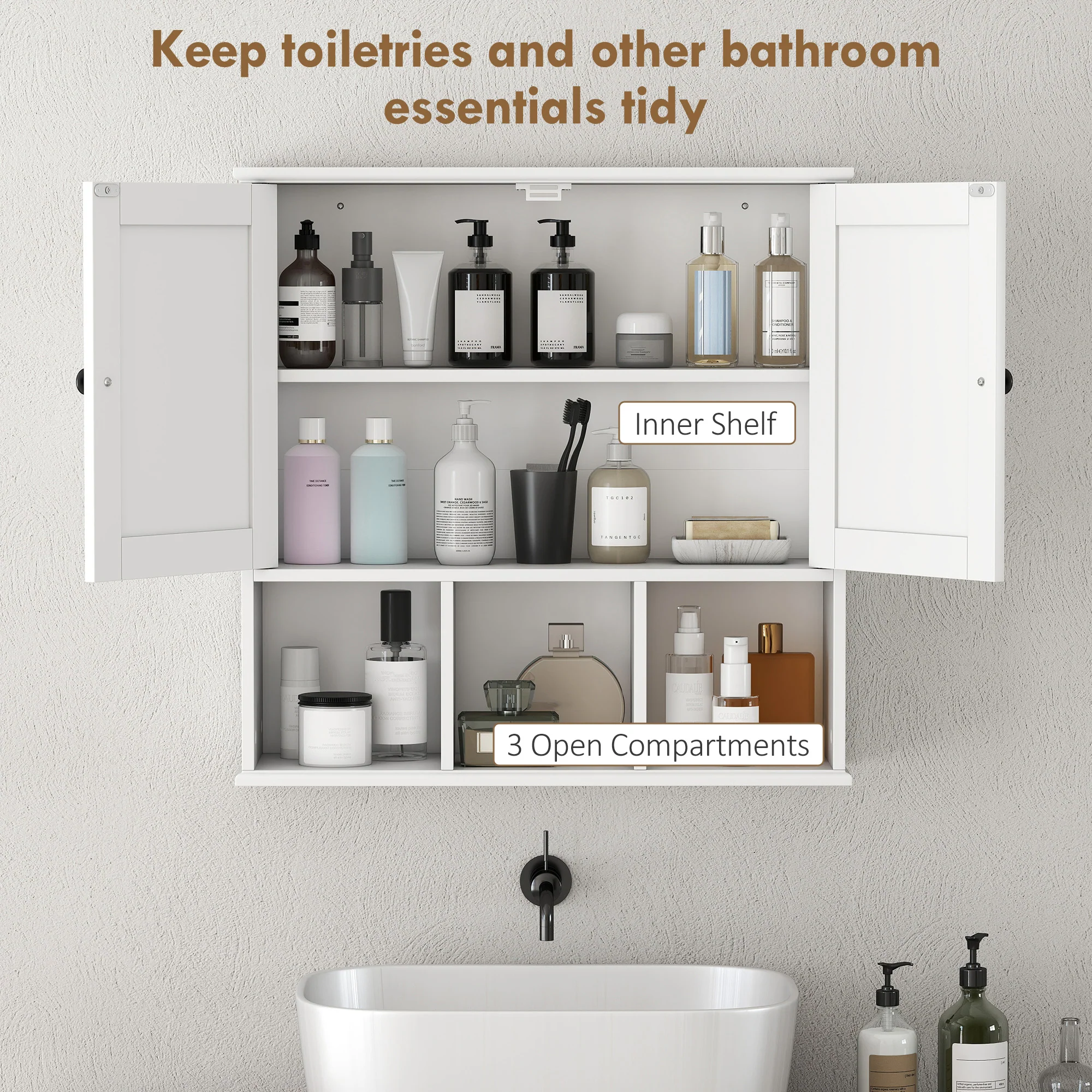 HOMCOM Bathroom Wall Cabinet, Medicine Cabinet with Open Compartments, Shelf - Image 4
