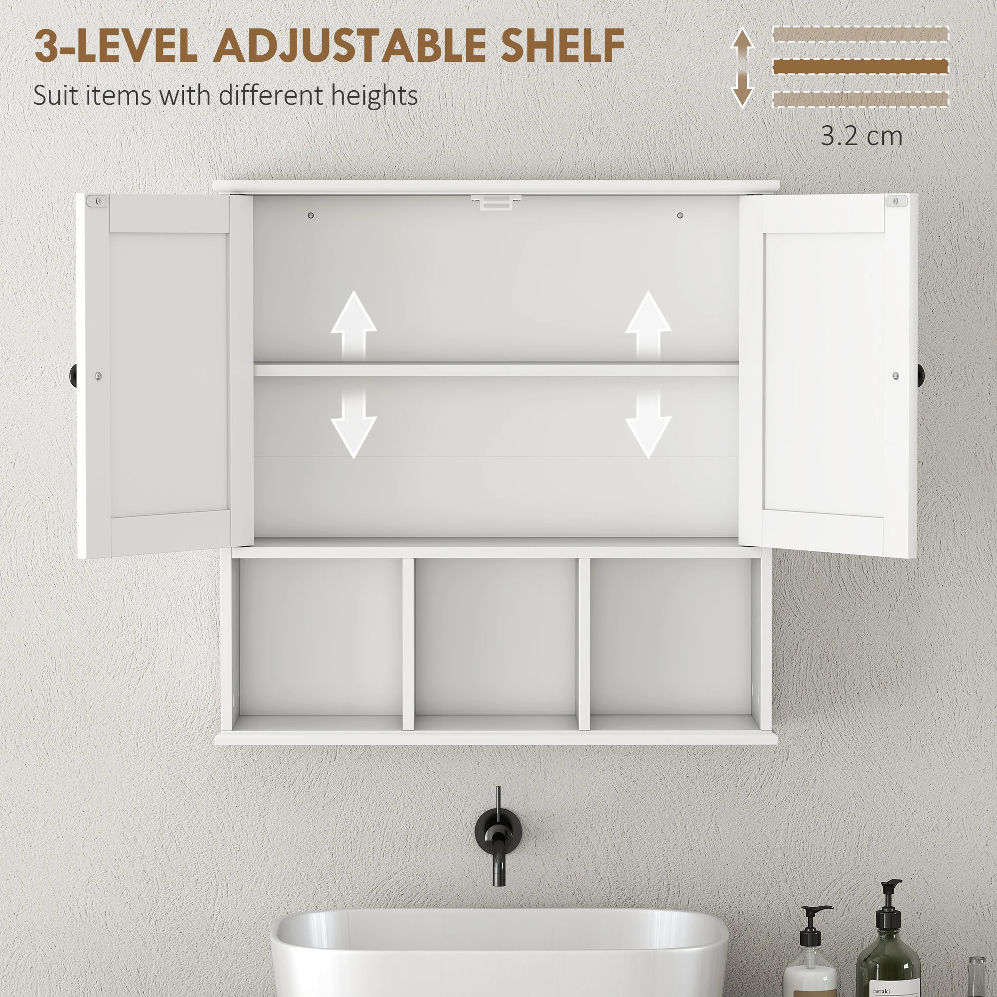 HOMCOM Bathroom Wall Cabinet, Medicine Cabinet with Open Compartments, Shelf - Image 6