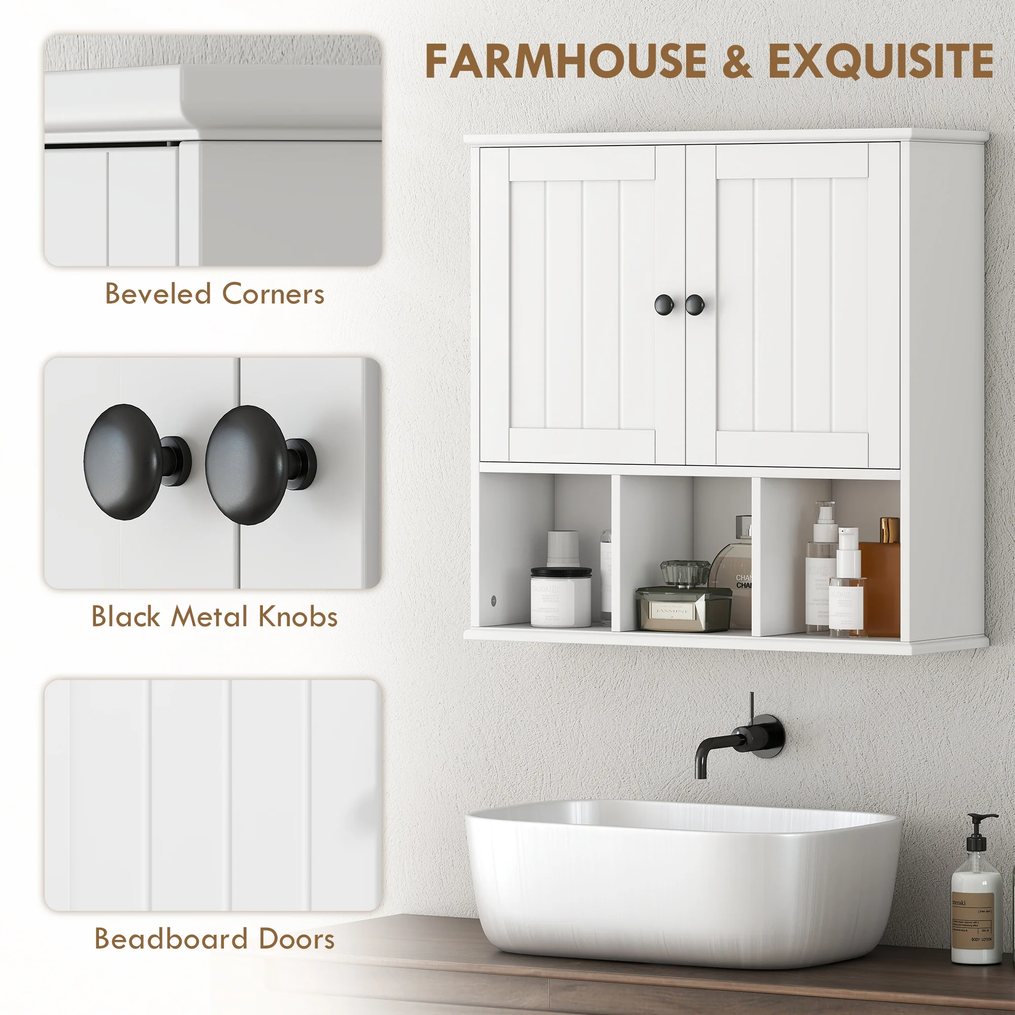 HOMCOM Bathroom Wall Cabinet, Medicine Cabinet with Open Compartments, Shelf - Image 7